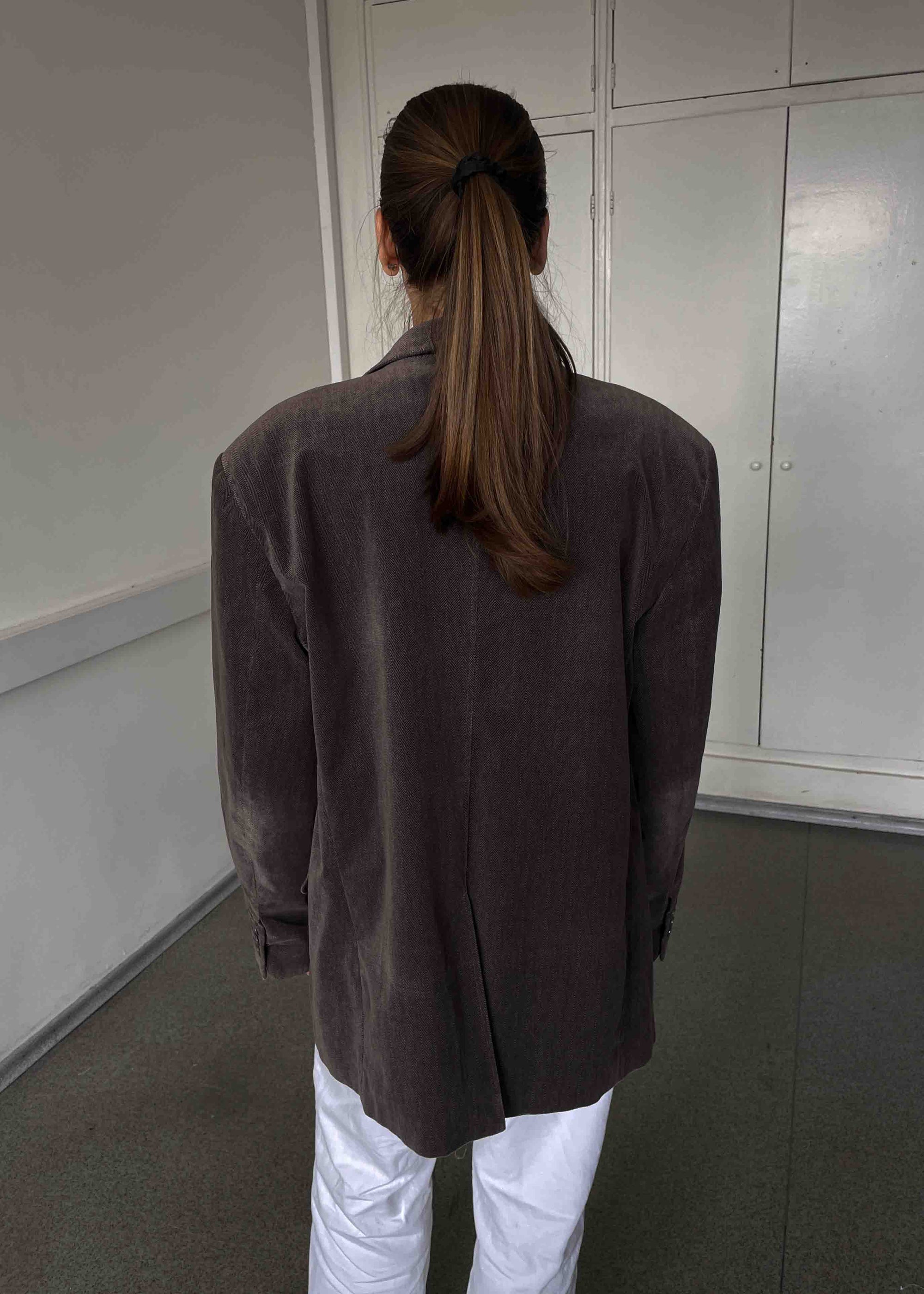 Vintage Brown Patterned Oversized Velvet Blazer
