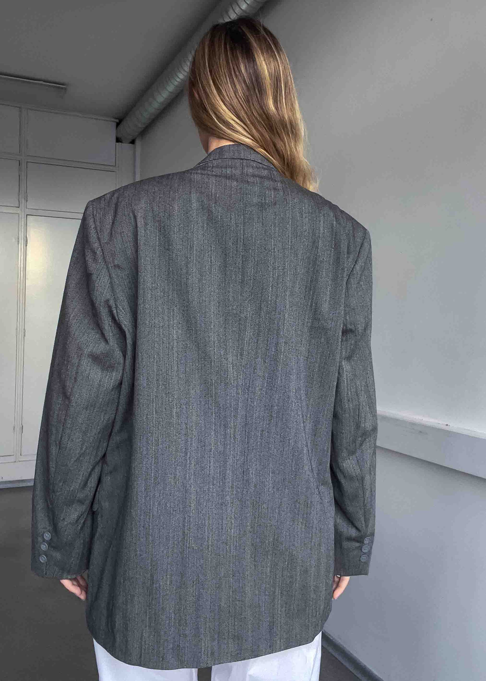Vintage Grey Patterned Oversized 100% WOOL Double Breasted Blazer