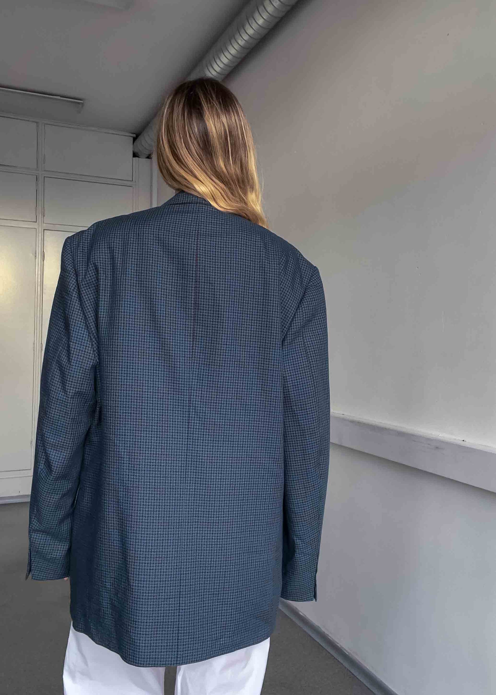 Vintage Blue Checked Oversized Blazer
