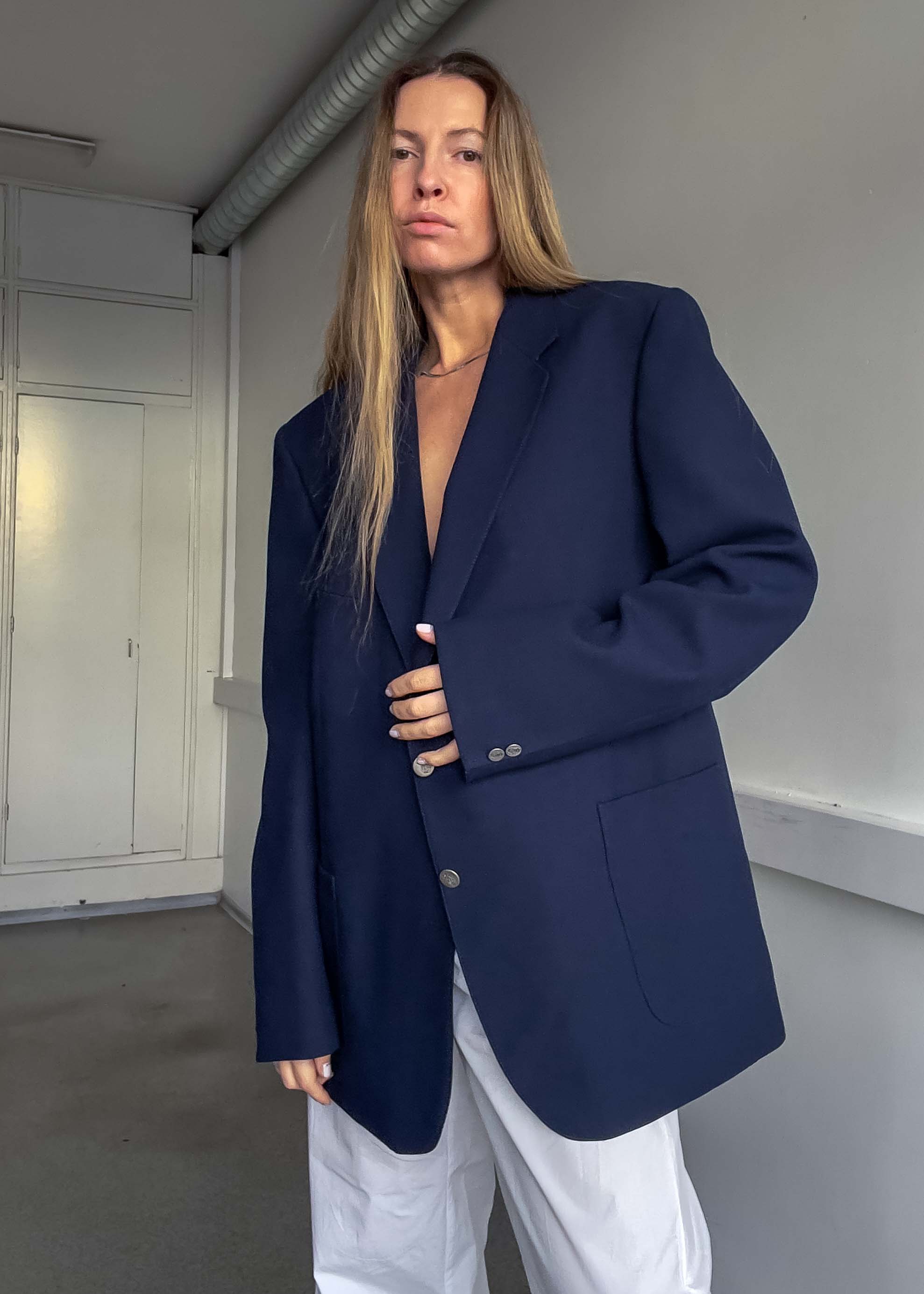 Vintage Navy Blue Oversized Blazer