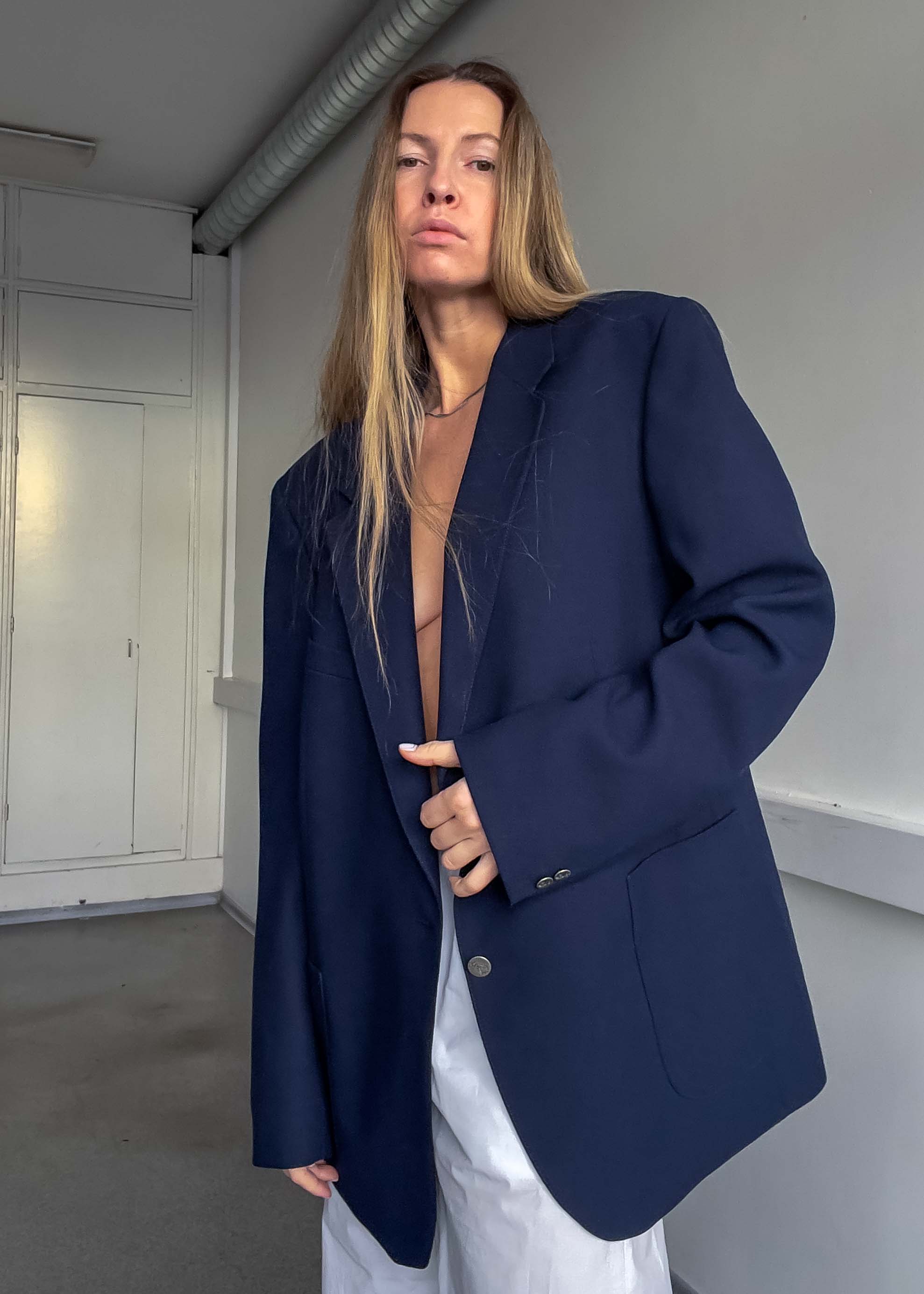 Vintage Navy Blue Oversized Blazer