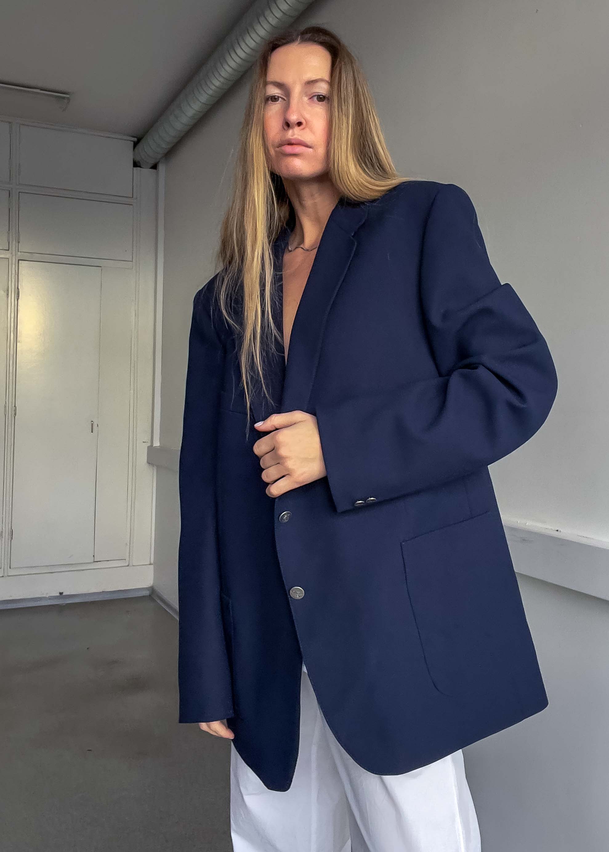 Vintage Navy Blue Oversized Blazer