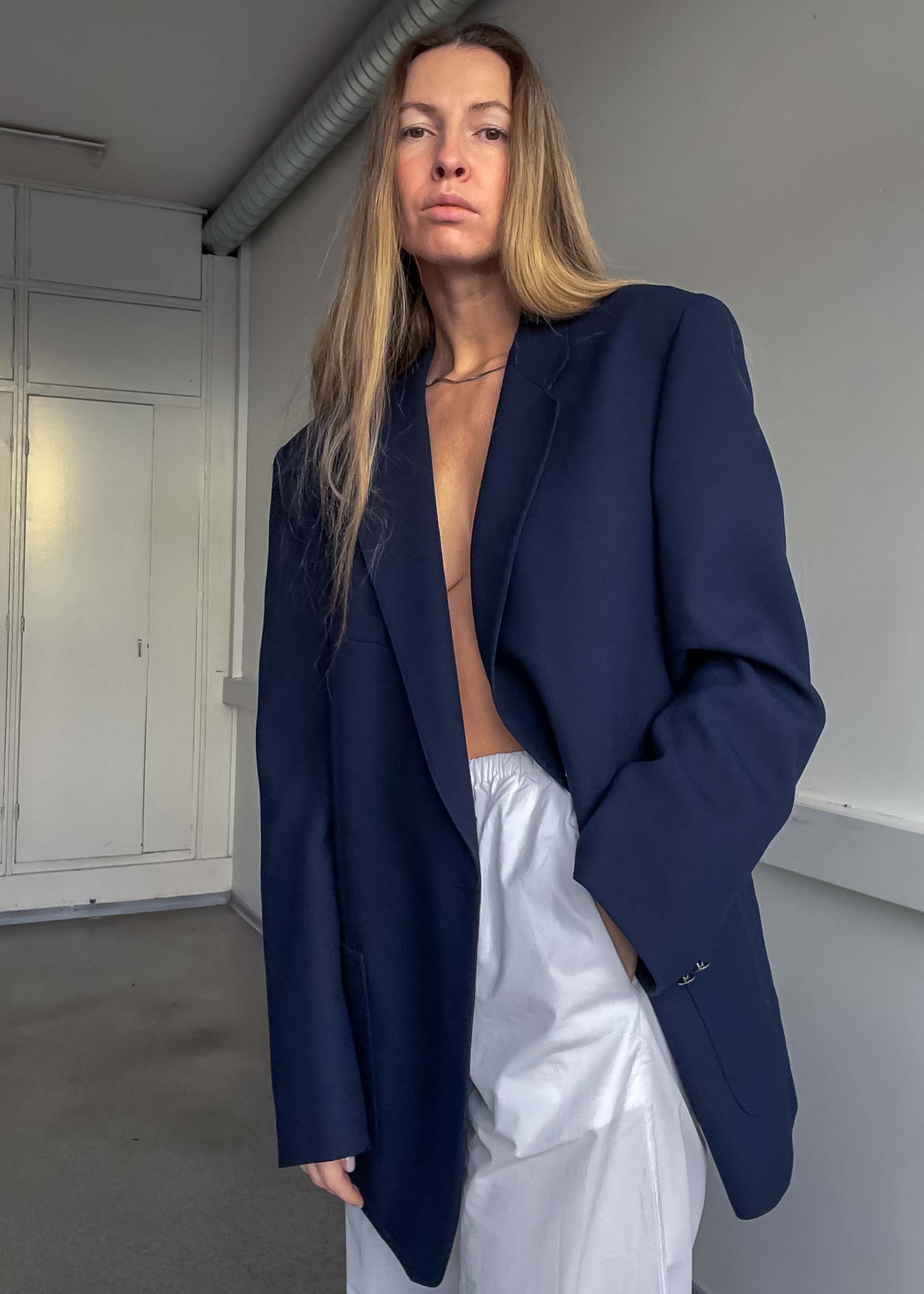 Vintage Navy Blue Oversized Blazer