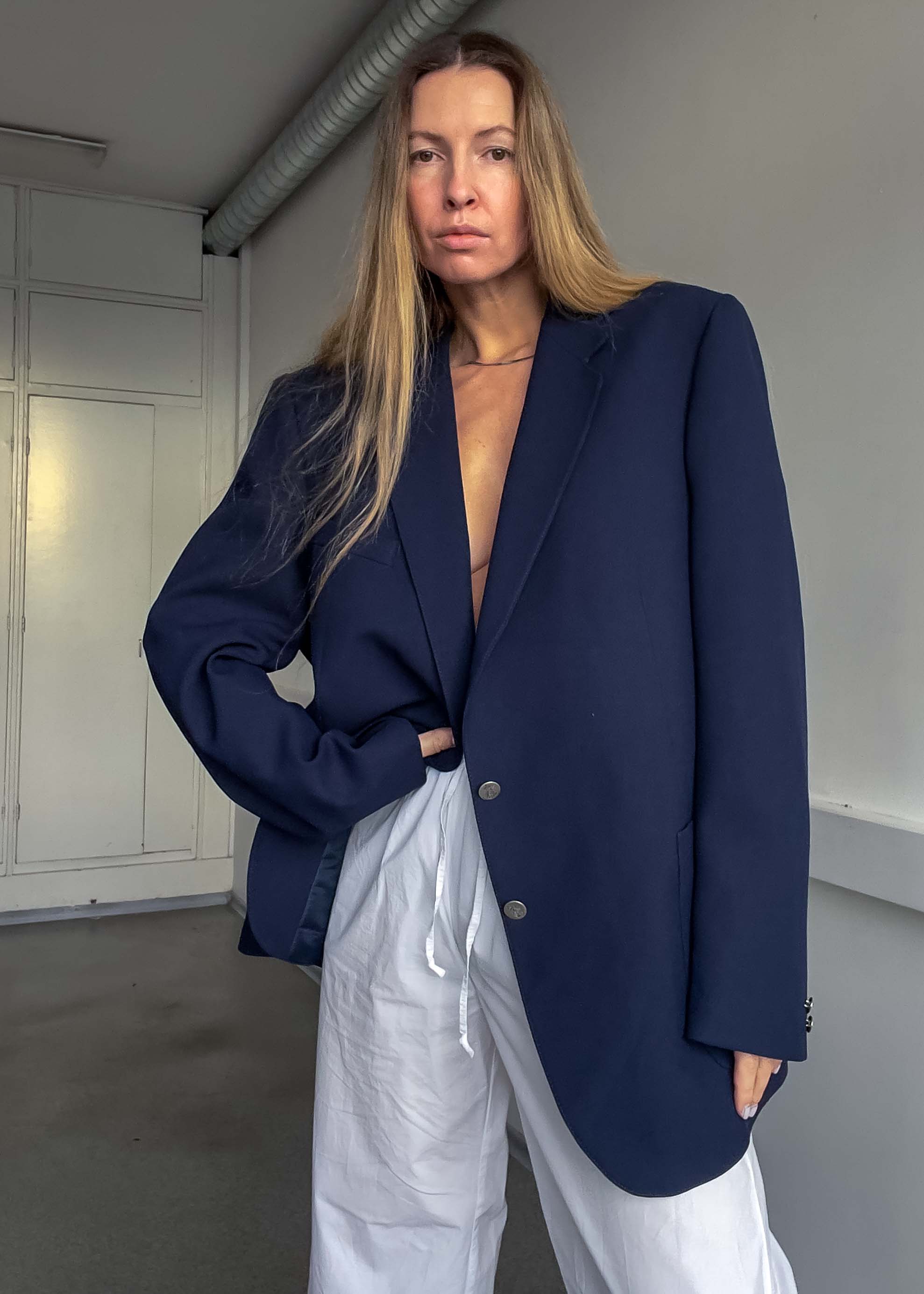 Vintage Navy Blue Oversized Blazer
