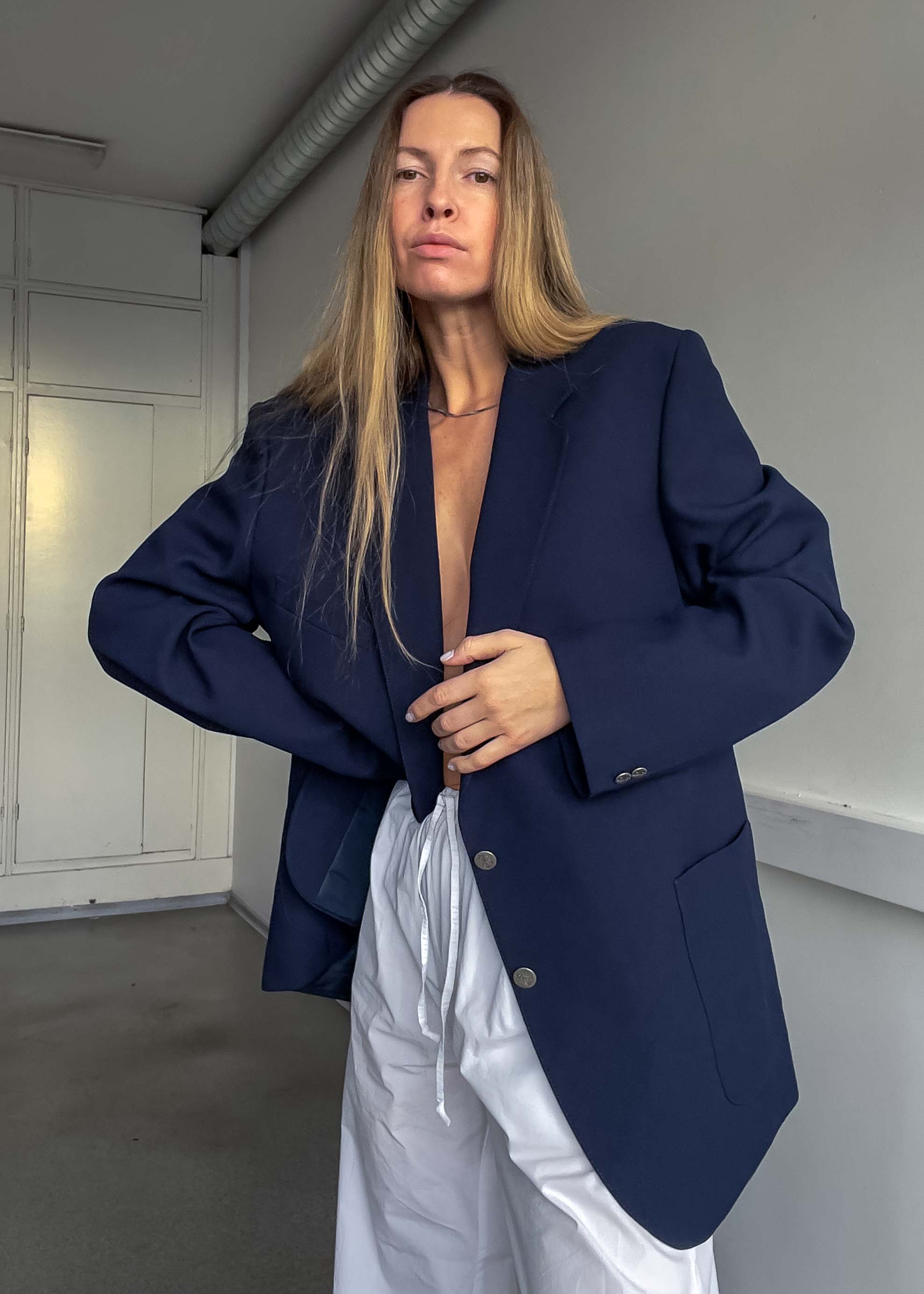 Vintage Navy Blue Oversized Blazer
