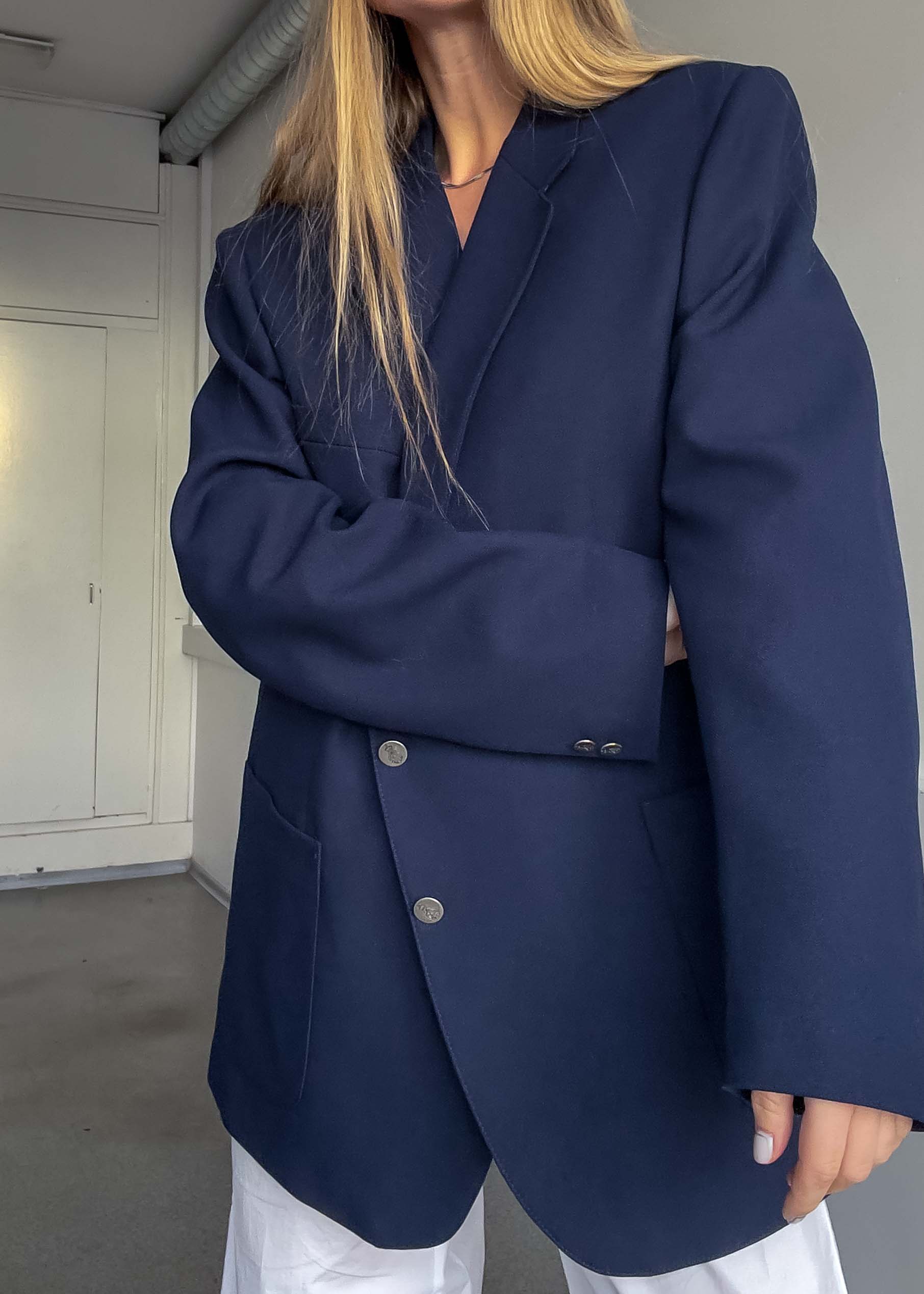 Vintage Navy Blue Oversized Blazer