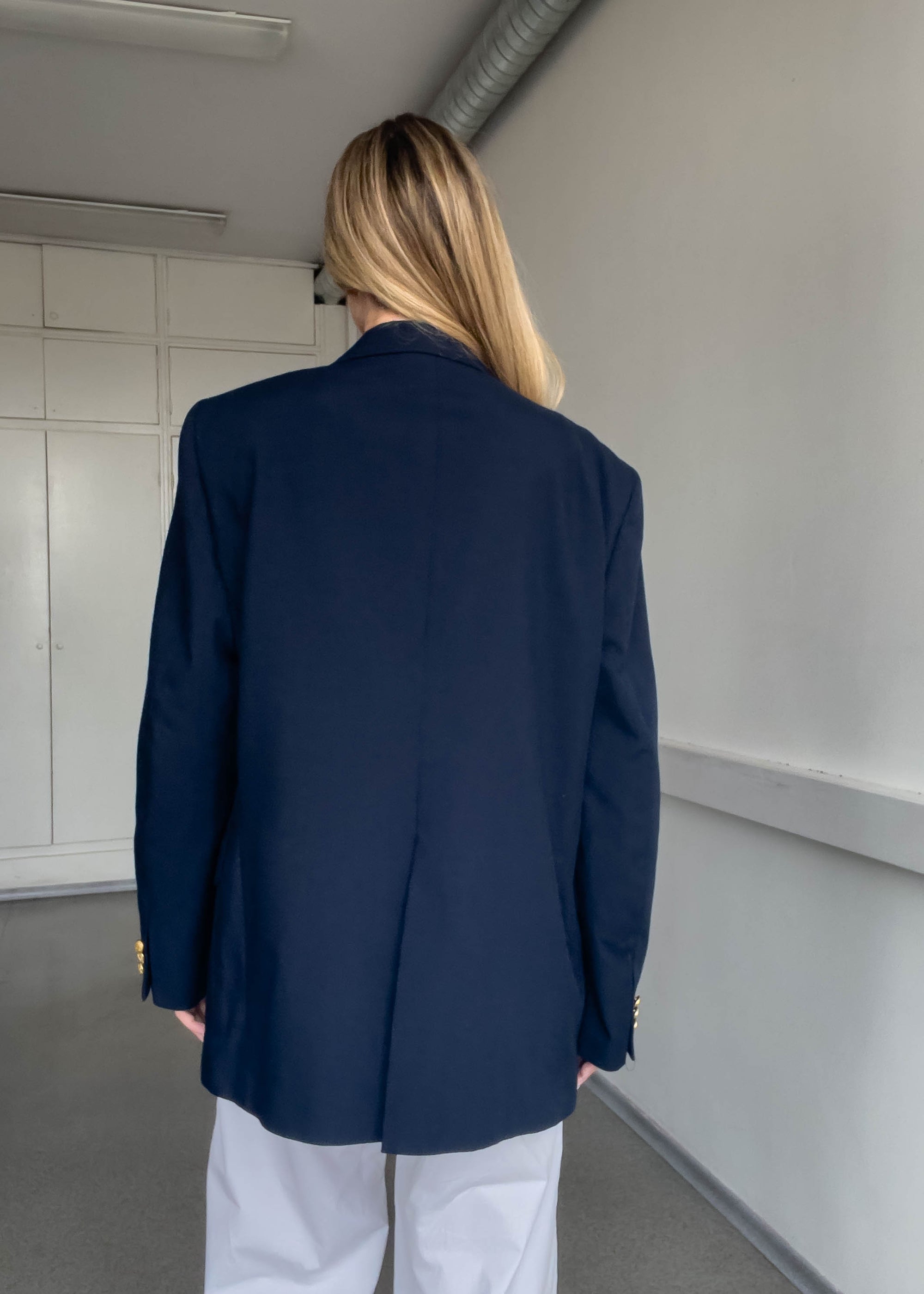 Vintage Navy Blue Oversized Blazer with Golden Buttons