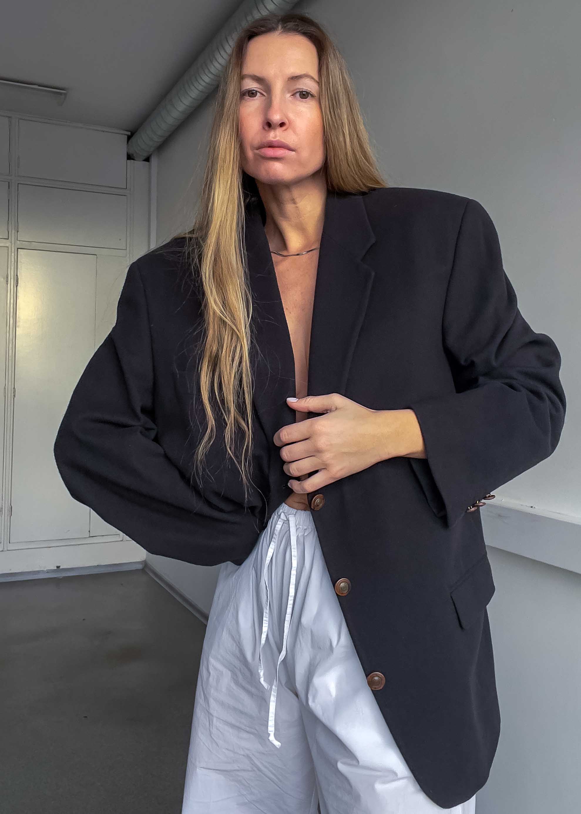 Vintage Dark Brown Brushed Wool Oversized Blazer