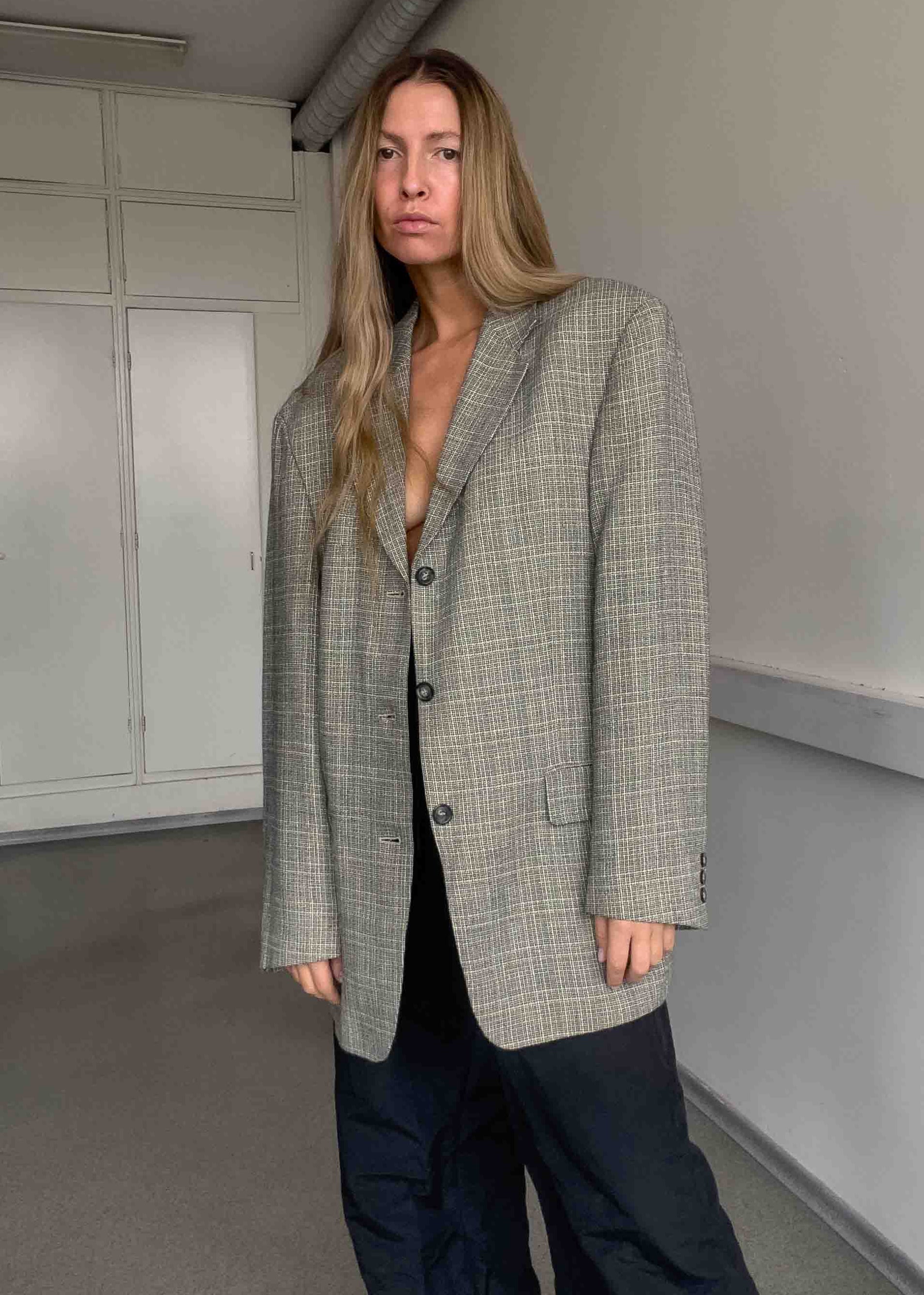Vintage Grey Oversized Linen Blazer