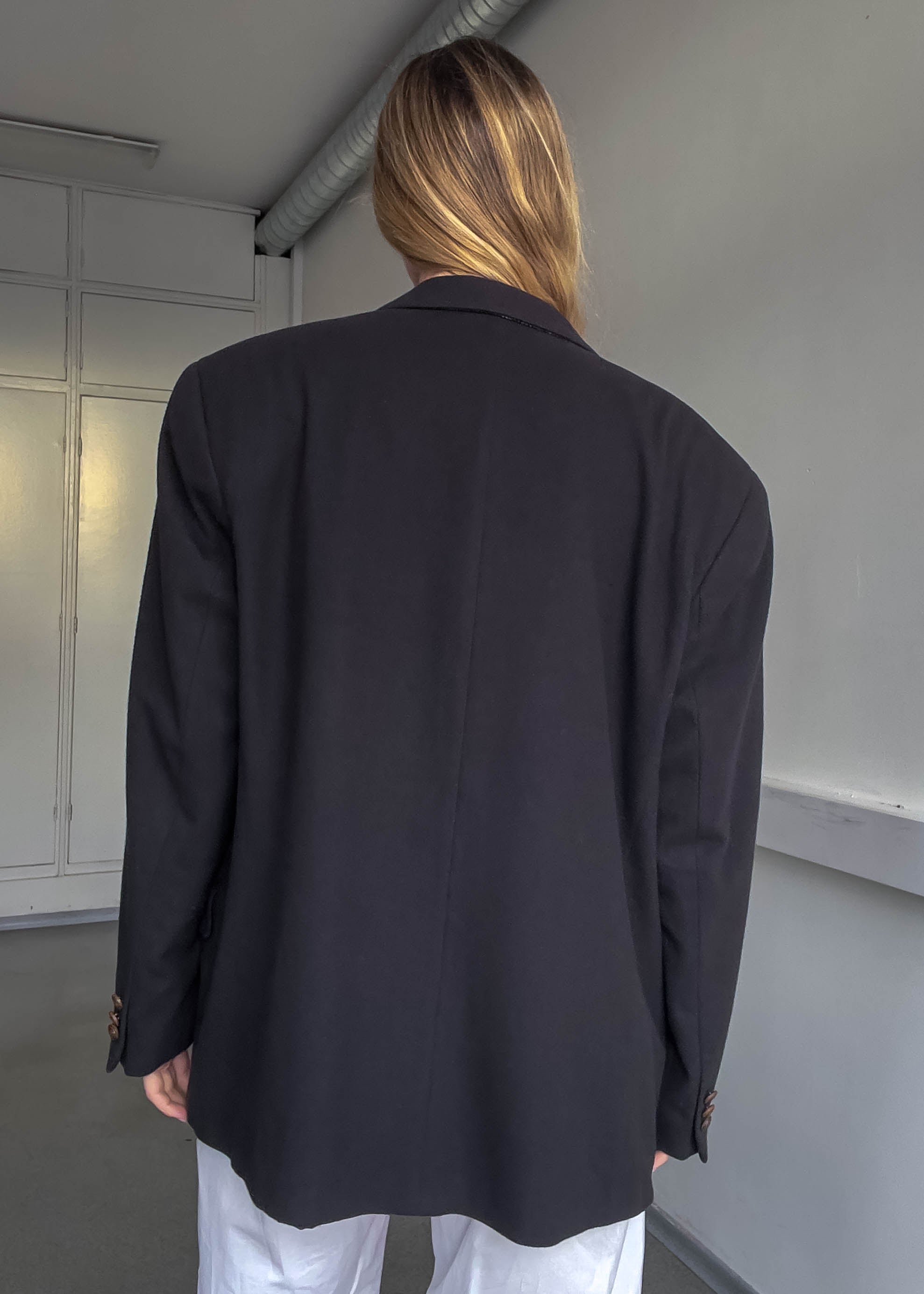 Vintage Dark Brown Brushed Wool Oversized Blazer