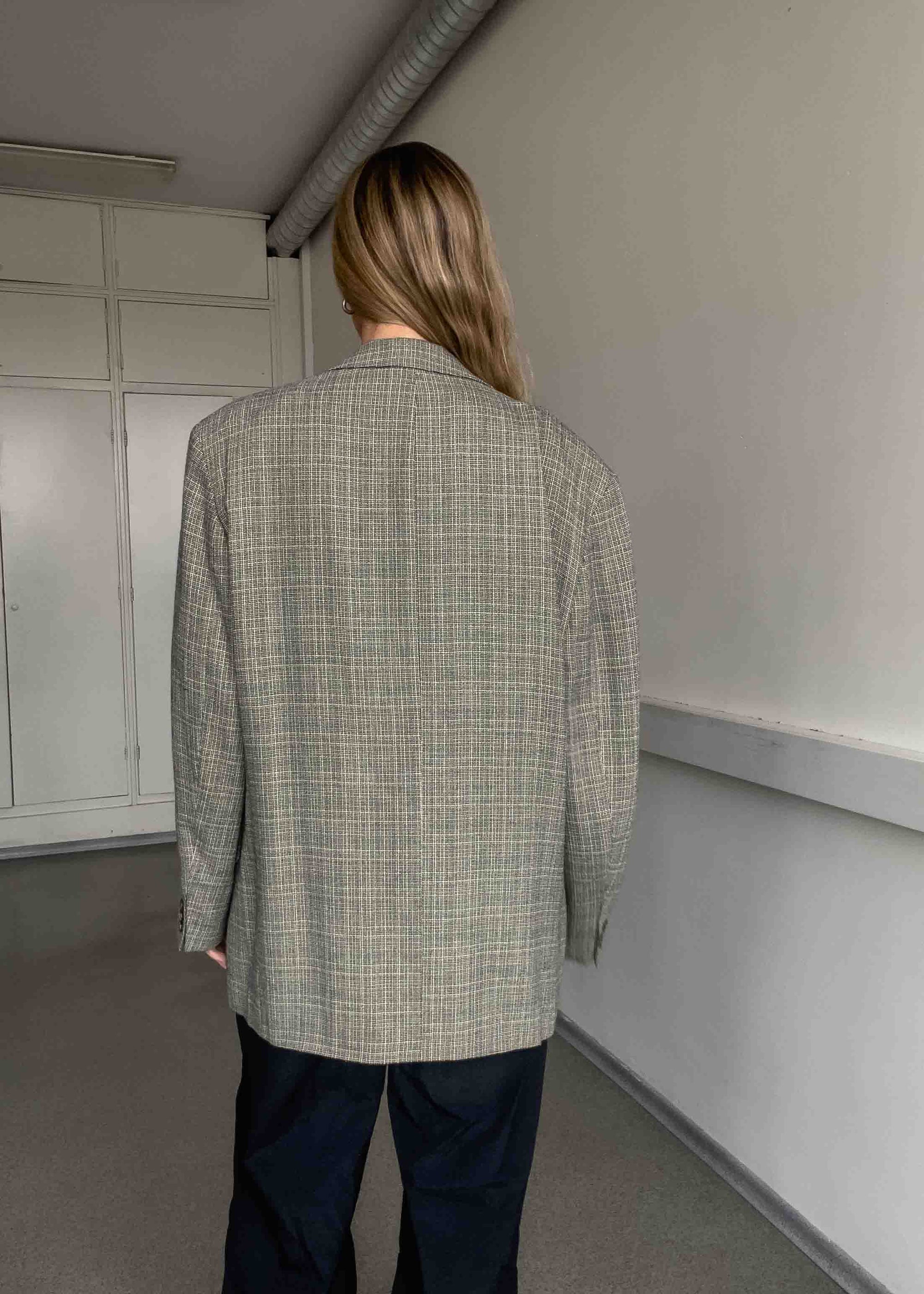 Vintage Grey Oversized Linen Blazer