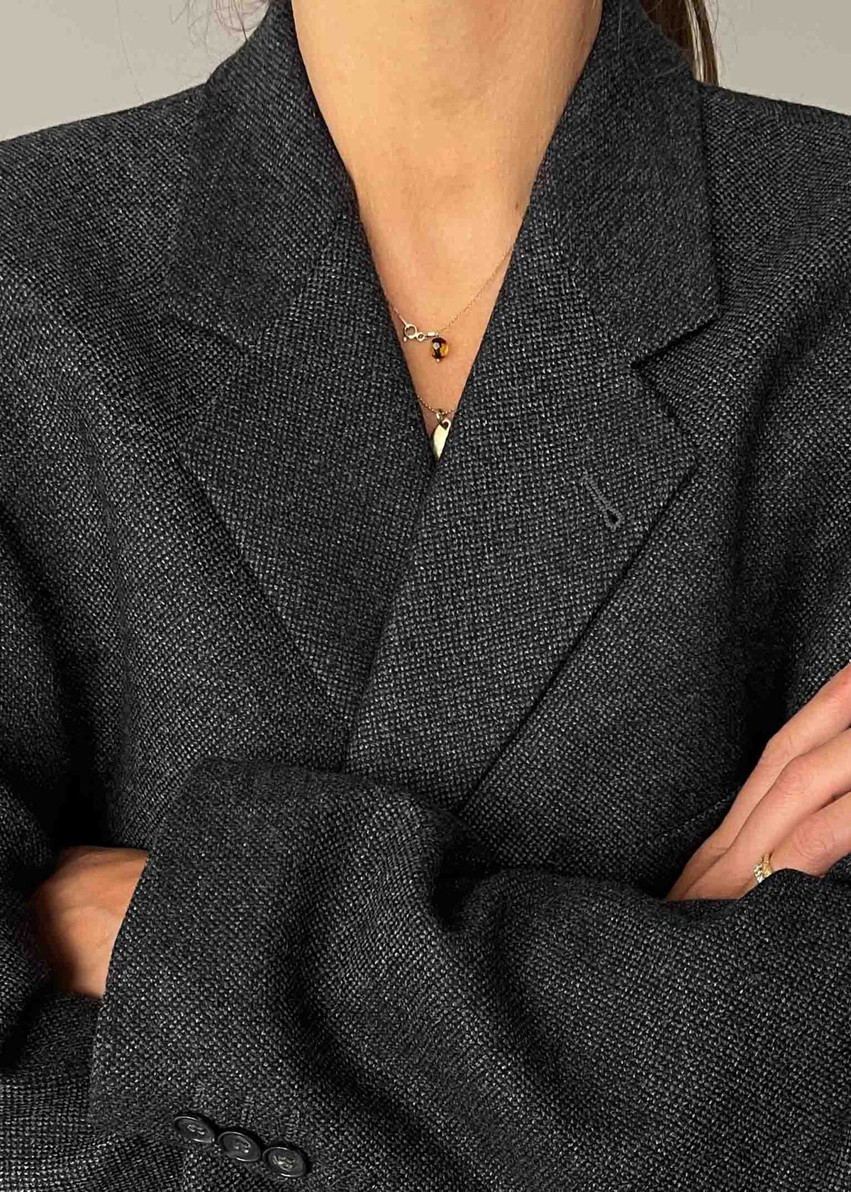 Vintage Dark Grey Patterned Oversized Blazer