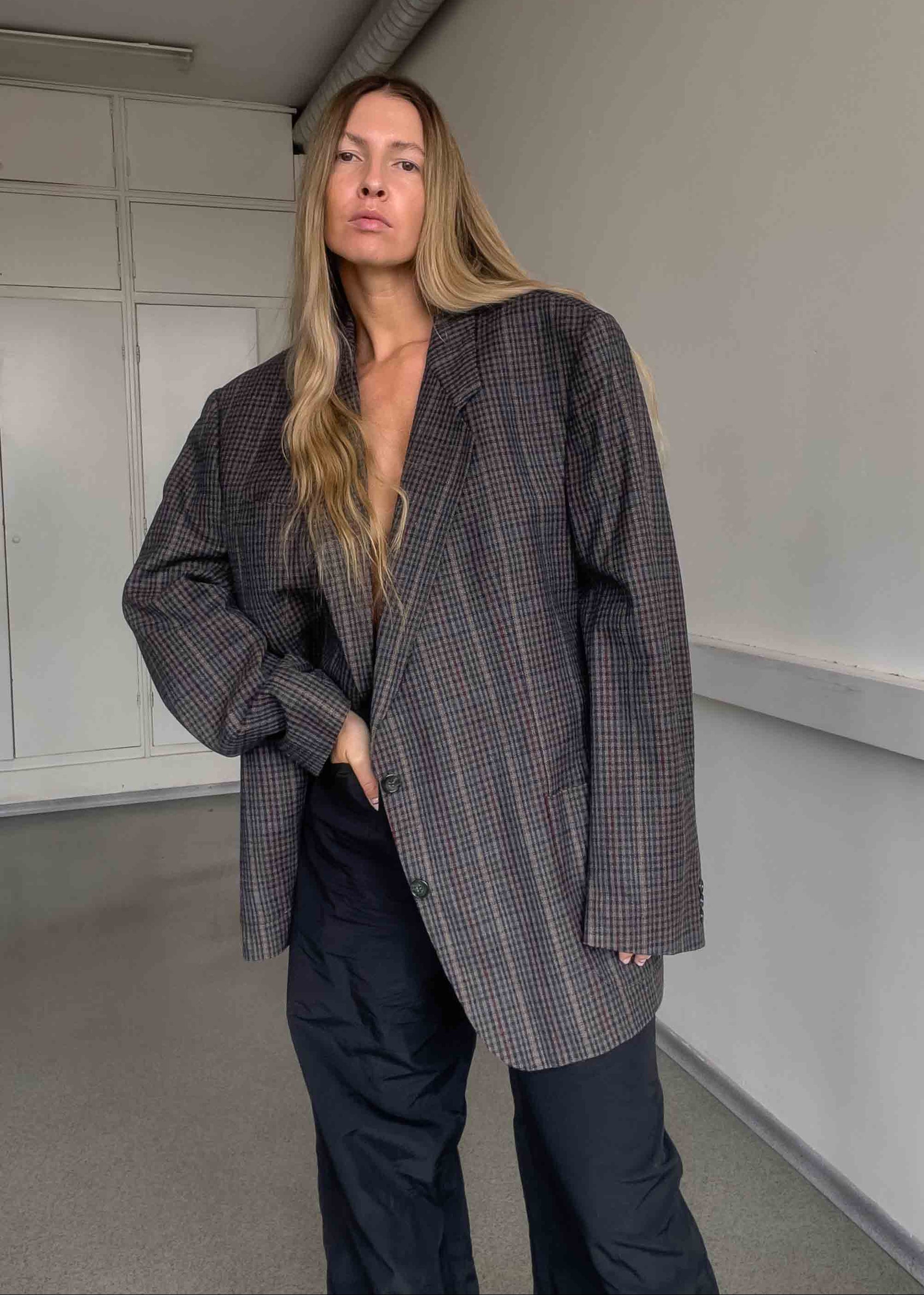 Vintage Checked Oversized Blazer