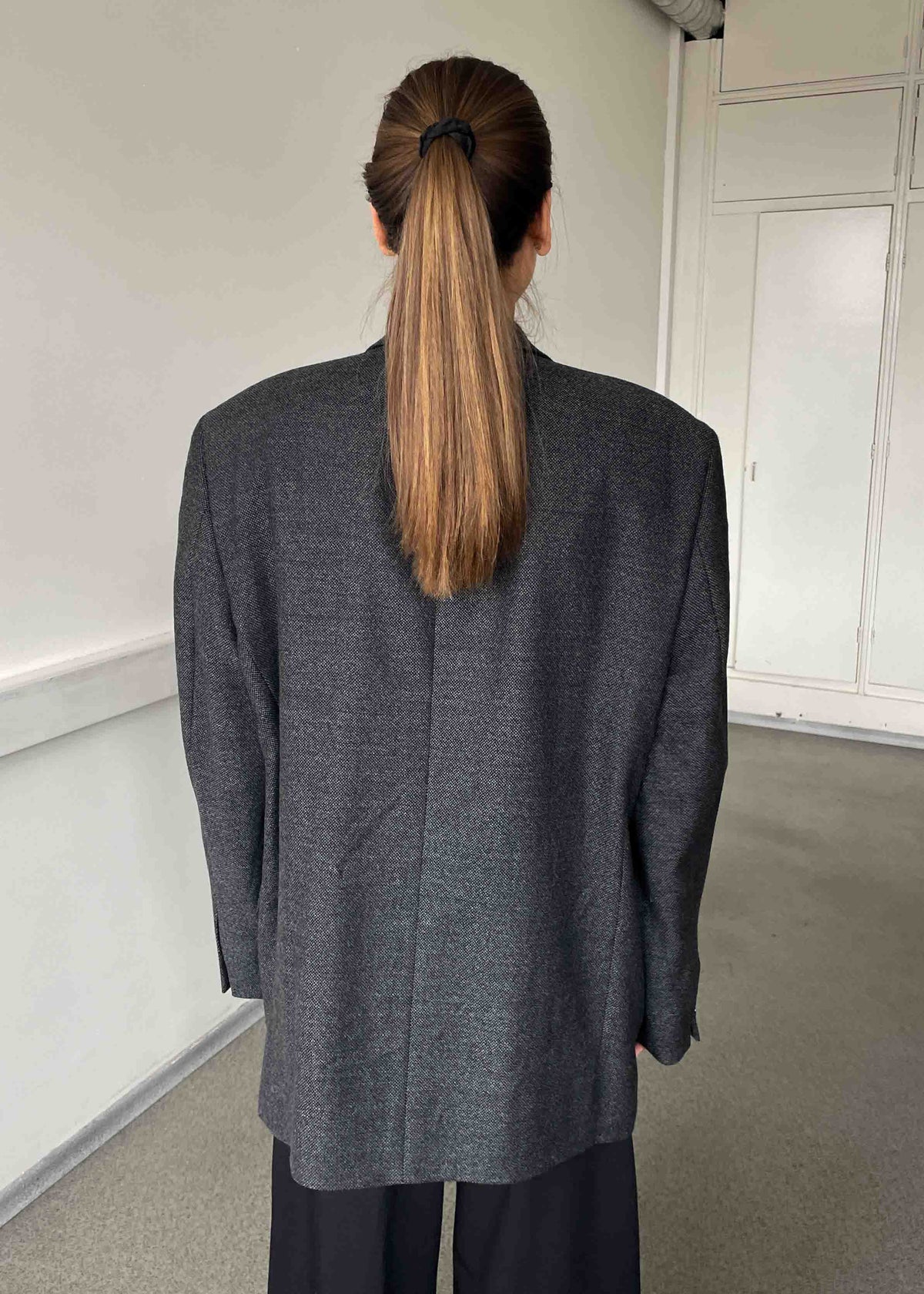 Vintage Dark Grey Patterned Oversized Blazer