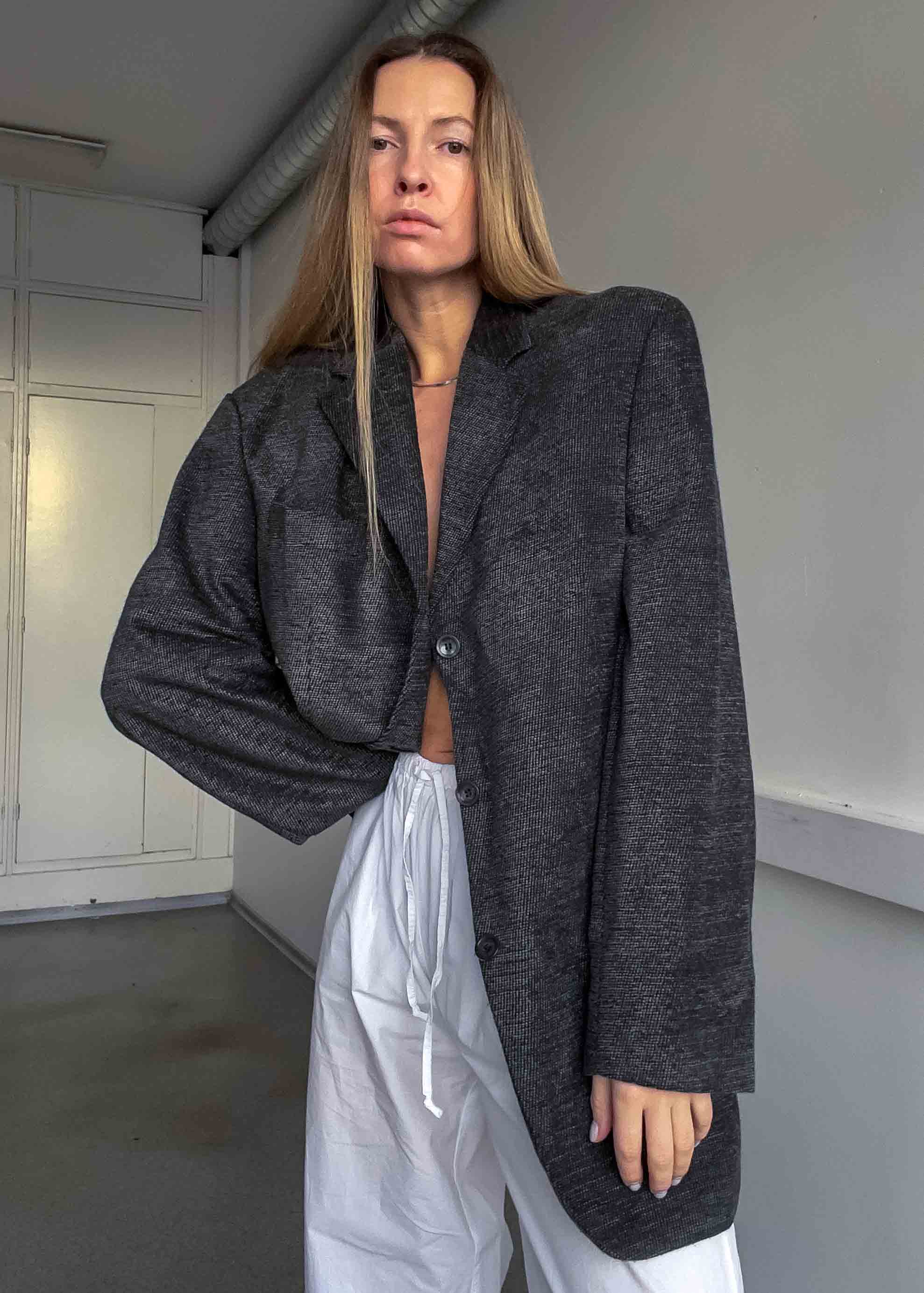 Vintage Grey Velvet Oversized Blazer