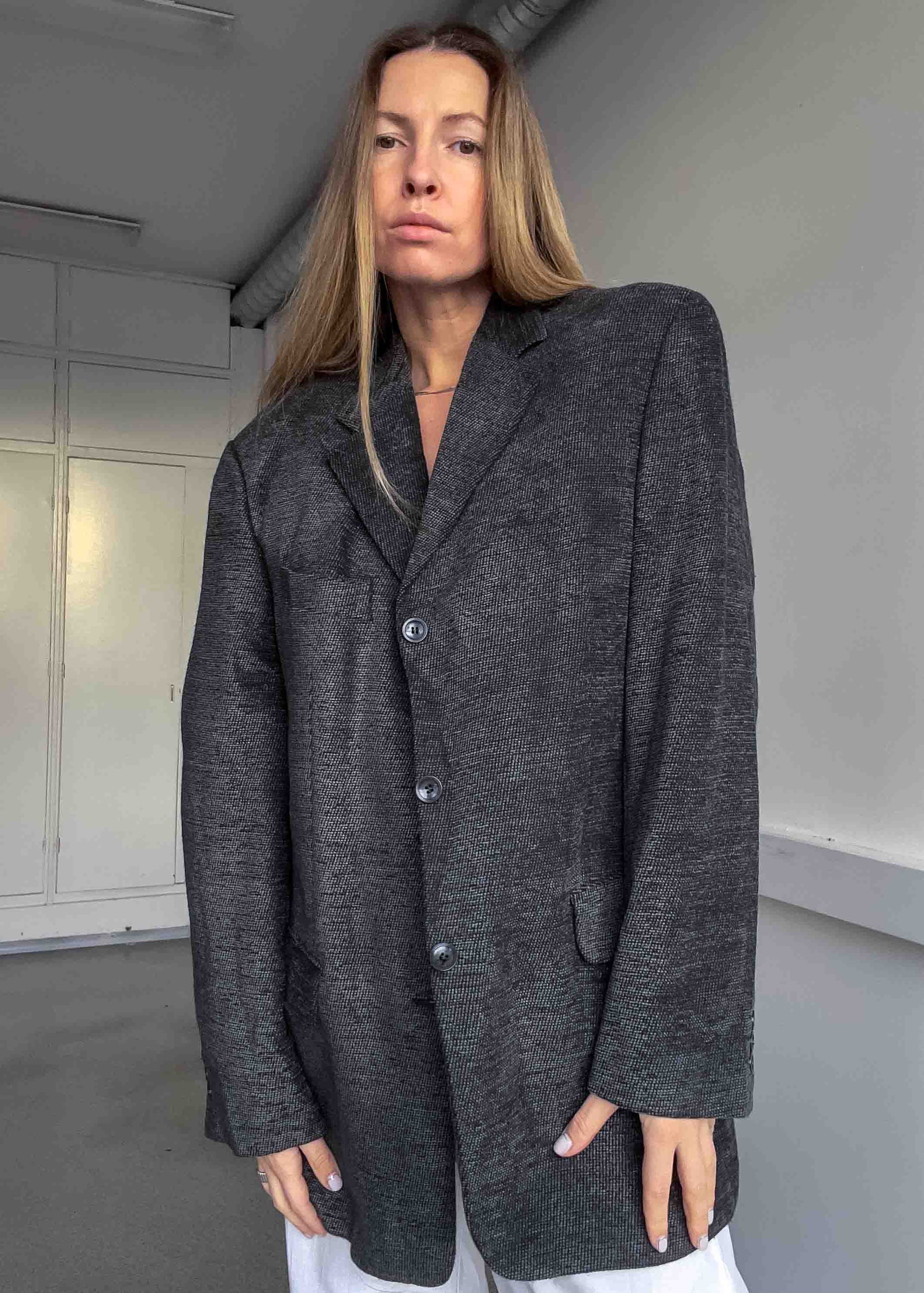 Vintage Grey Velvet Oversized Blazer