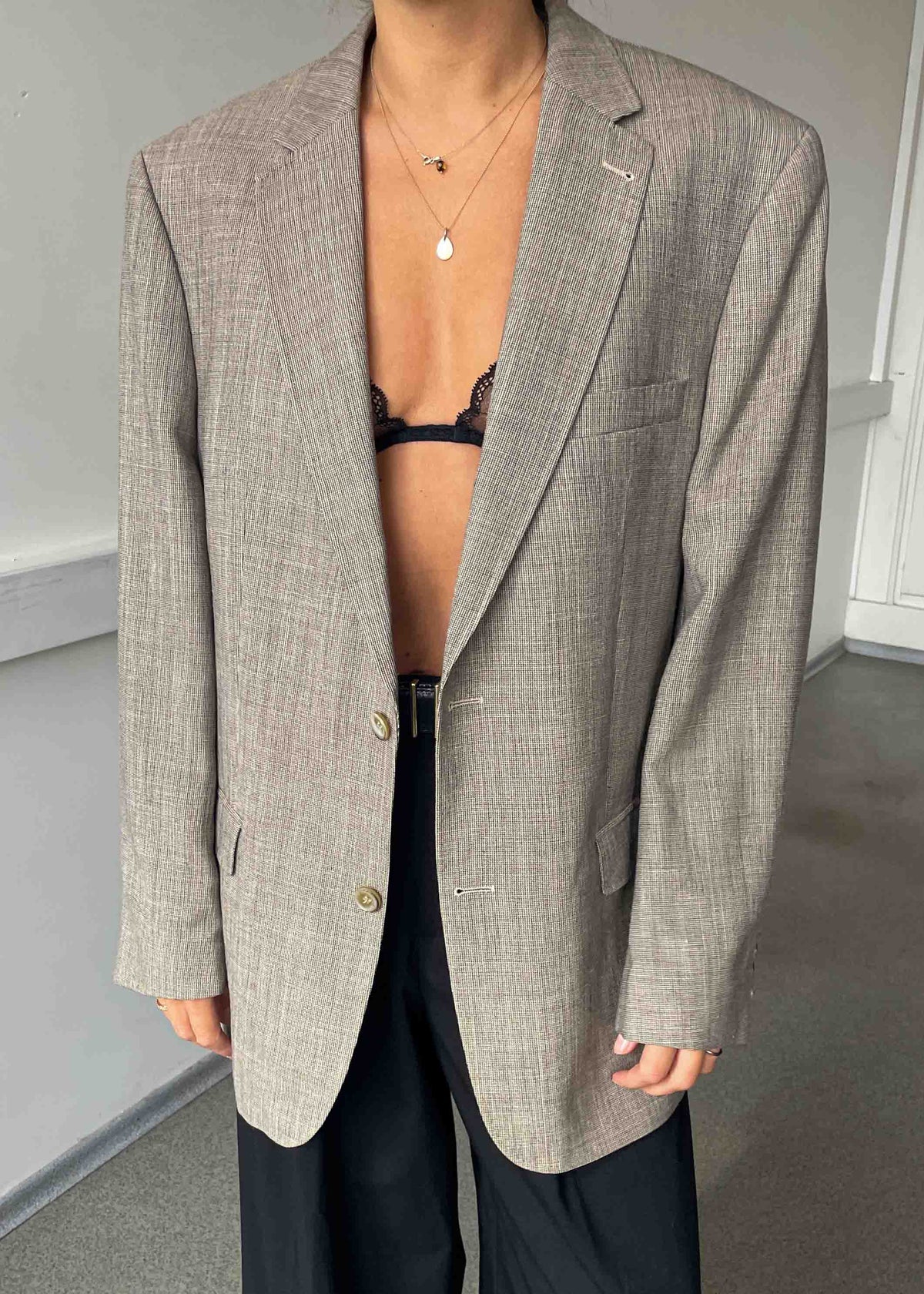 Vintage Grey Patterned Oversized Blazer