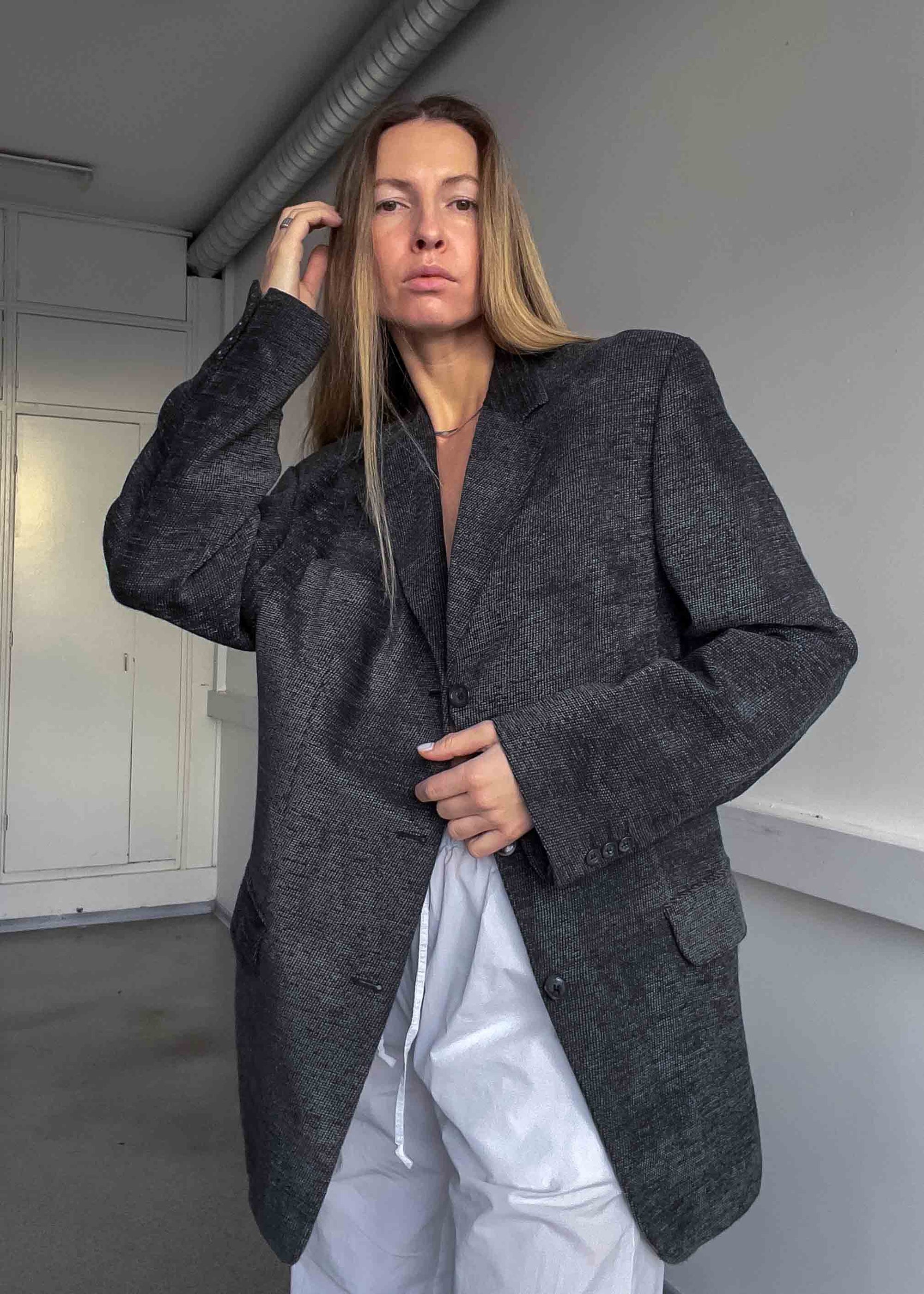 Vintage Grey Velvet Oversized Blazer