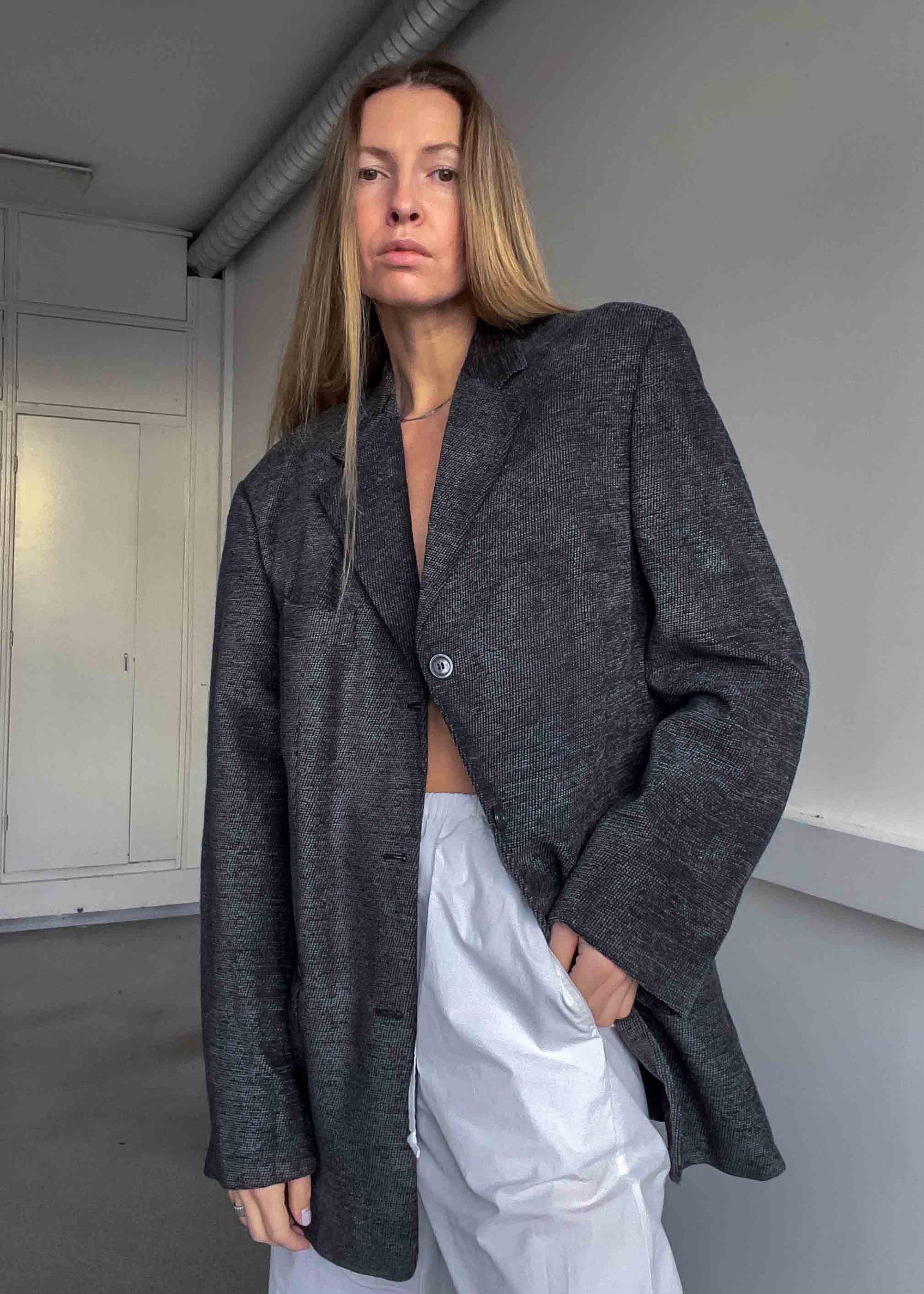 Vintage Grey Velvet Oversized Blazer