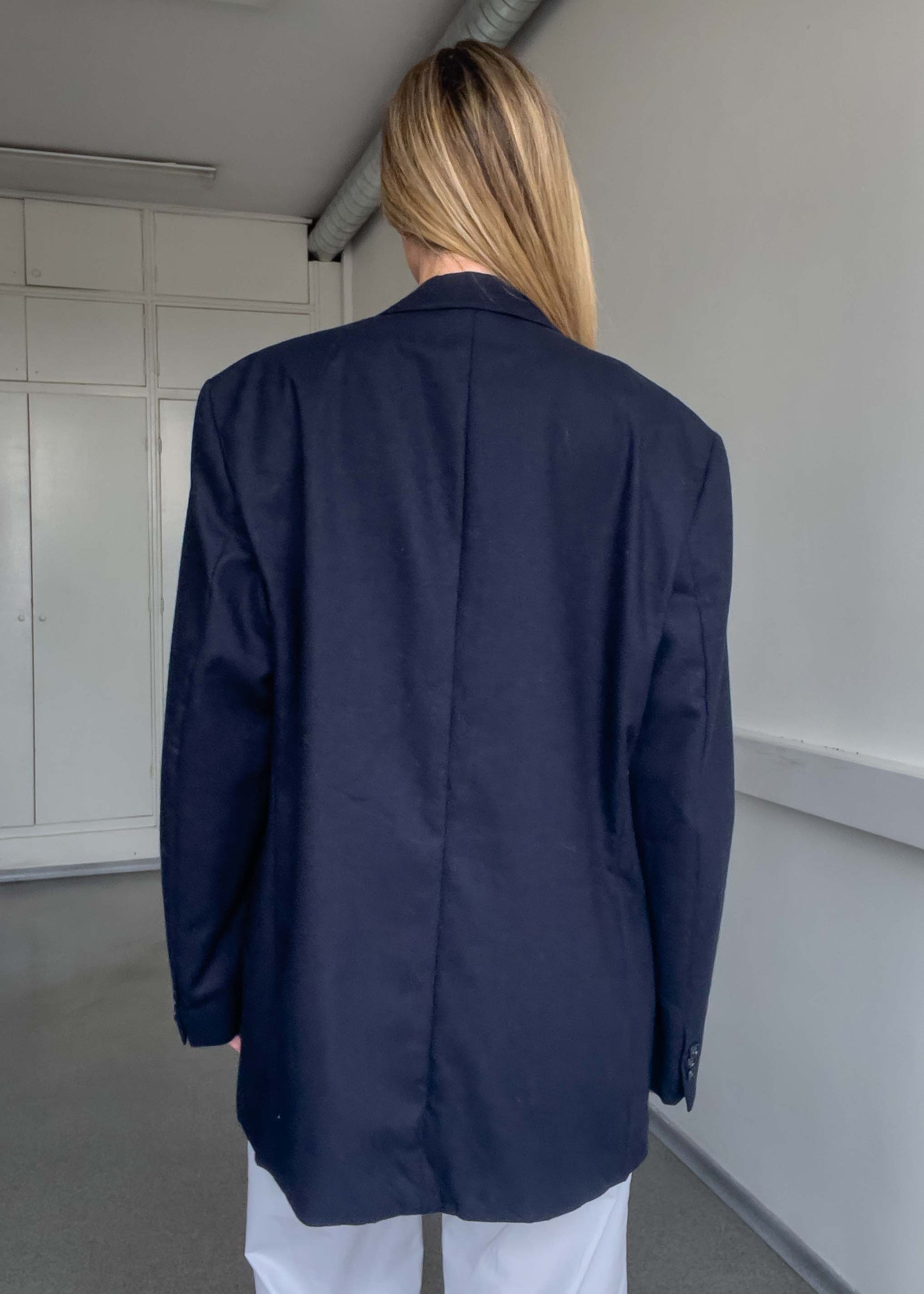 Vintage Navy Blue Brushed Wool Oversized Blazer