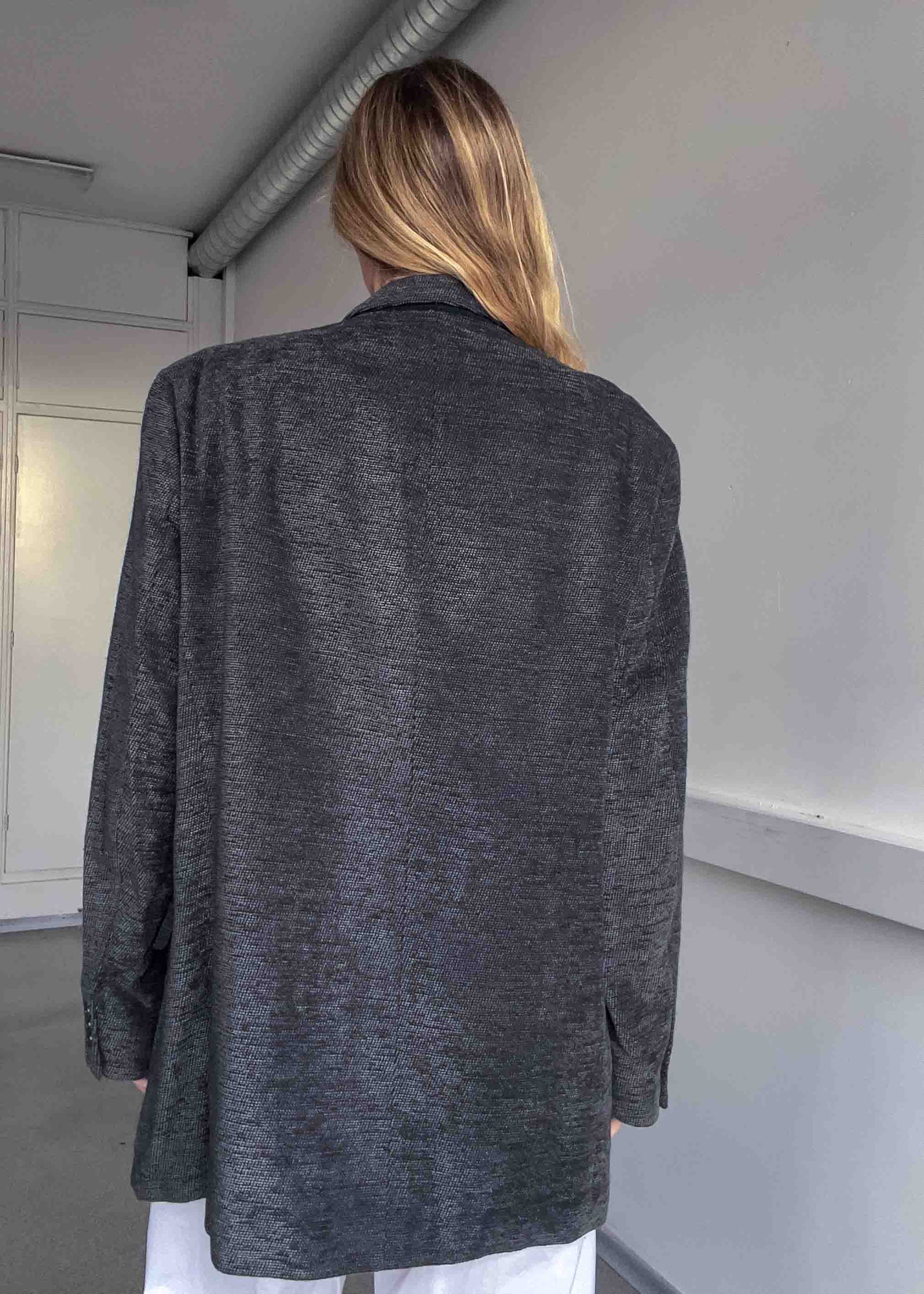 Vintage Grey Velvet Oversized Blazer