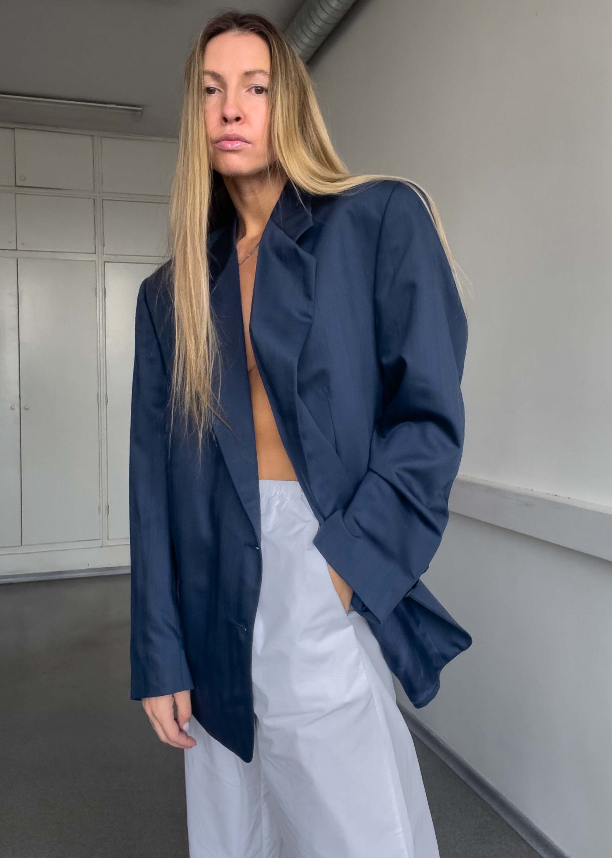 Vintage Navy Blue Oversized 100% WOOL Blazer