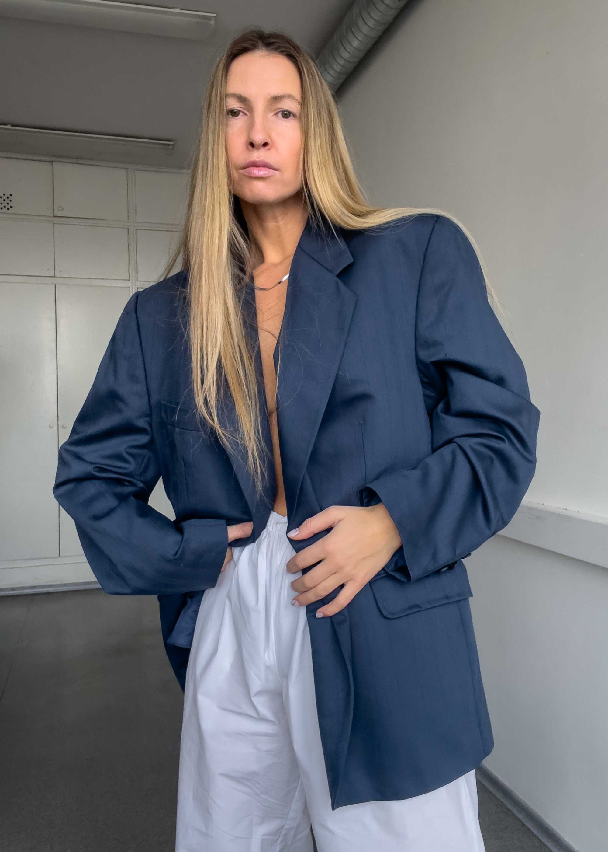 Vintage Navy Blue Oversized 100% WOOL Blazer