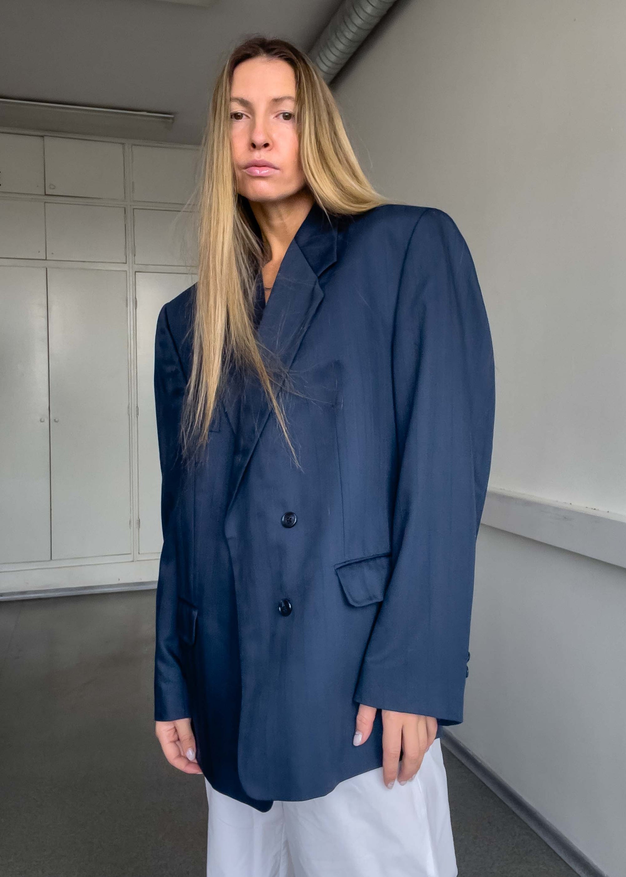Vintage Navy Blue Oversized 100% WOOL Blazer