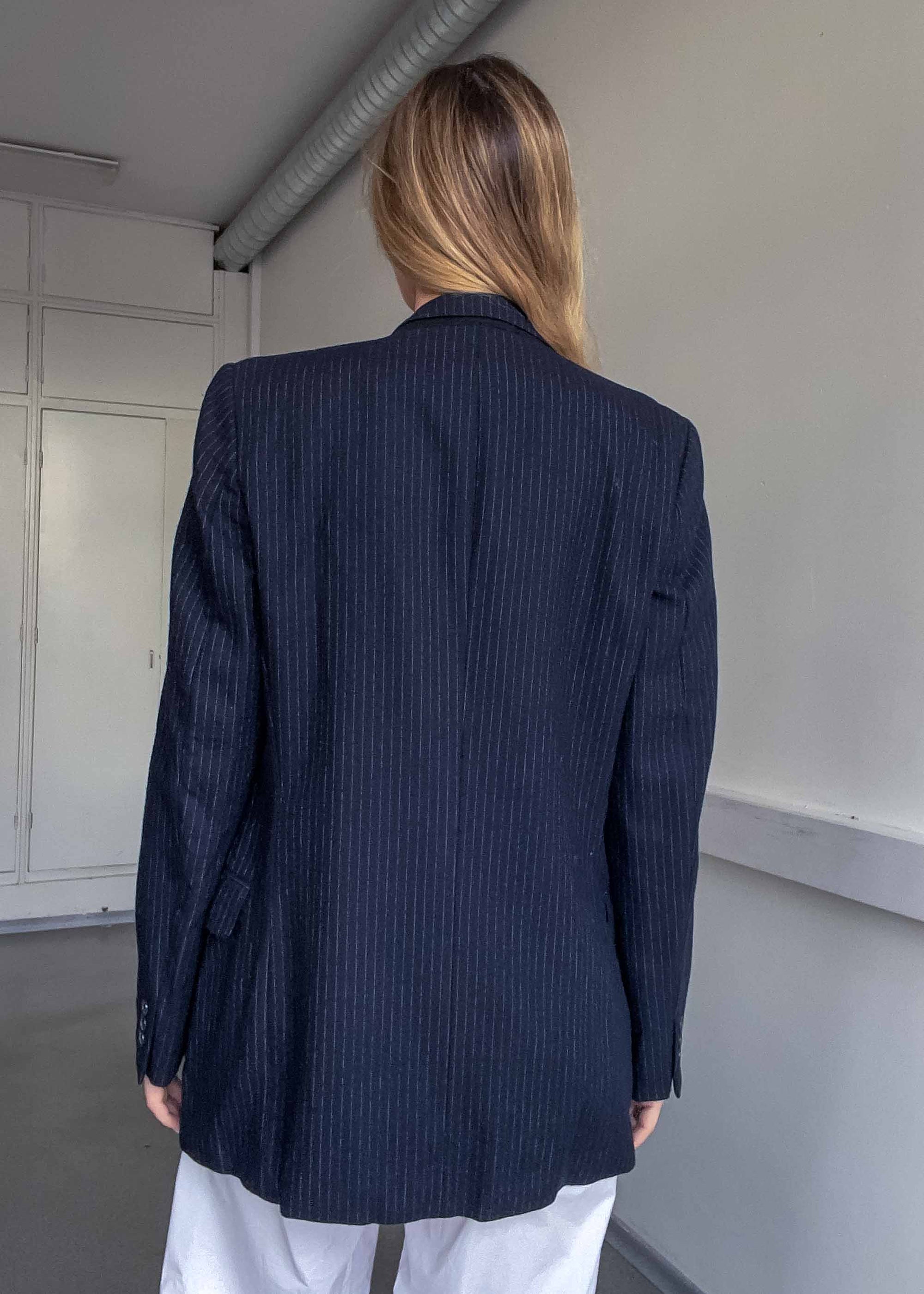 Vintage Navy Blue Striped Oversized 100% WOOL Blazer