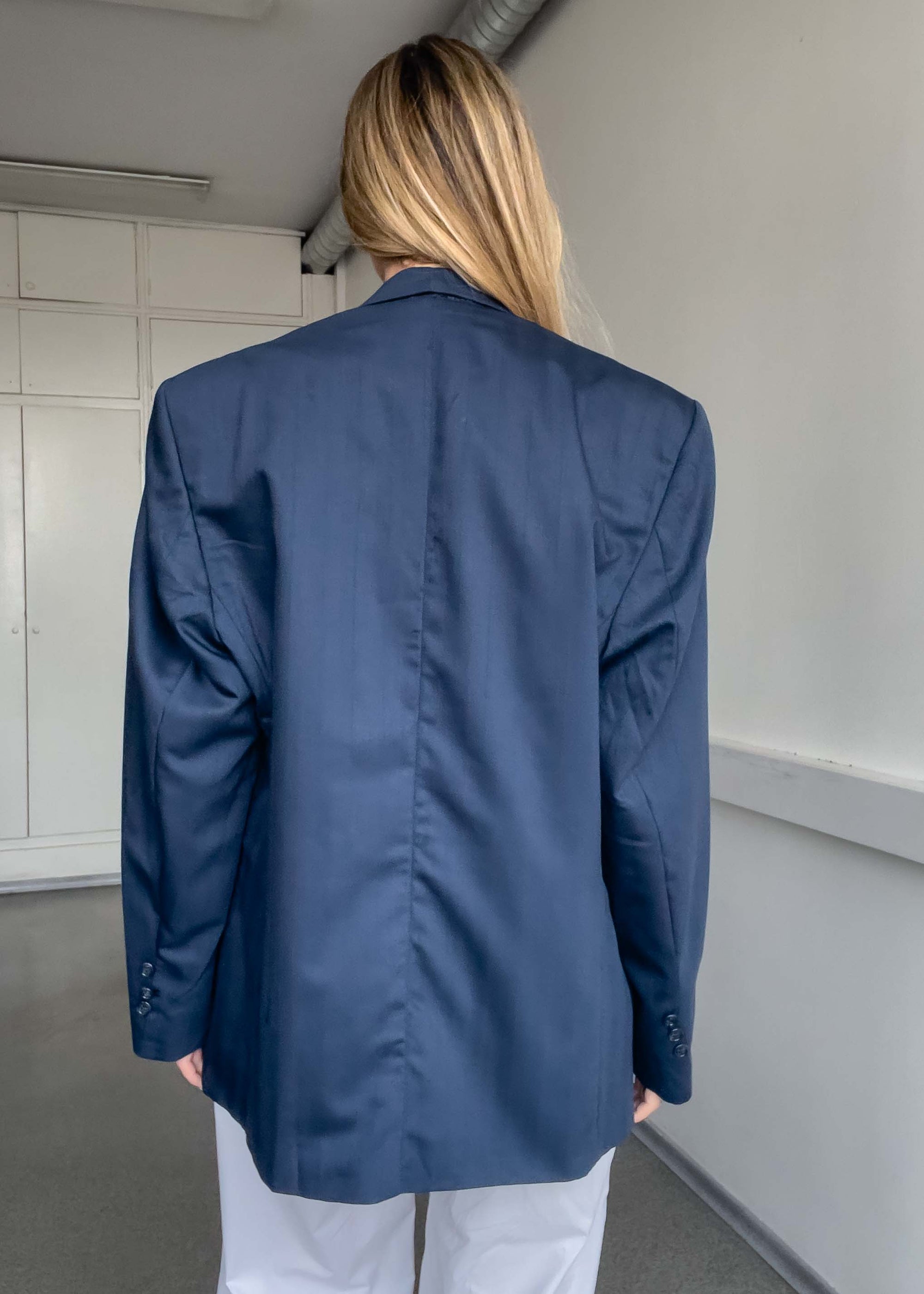 Vintage Navy Blue Oversized 100% WOOL Blazer