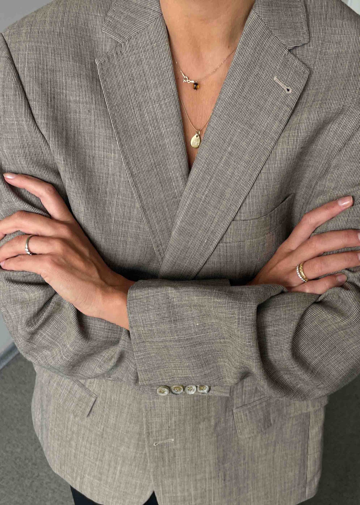Vintage Grey Patterned Oversized Blazer