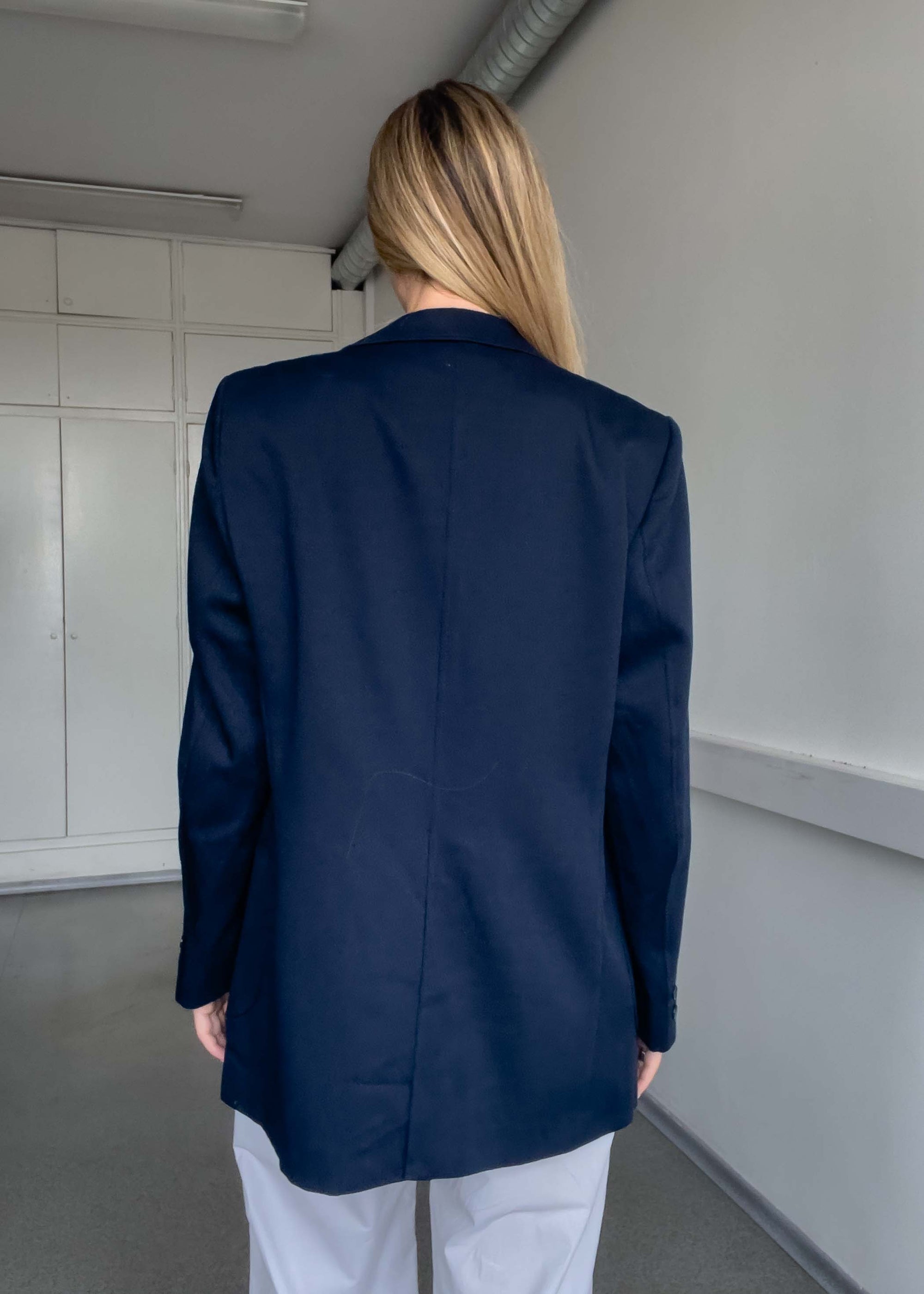 Vintage Navy Blue Textured Oversized Blazer