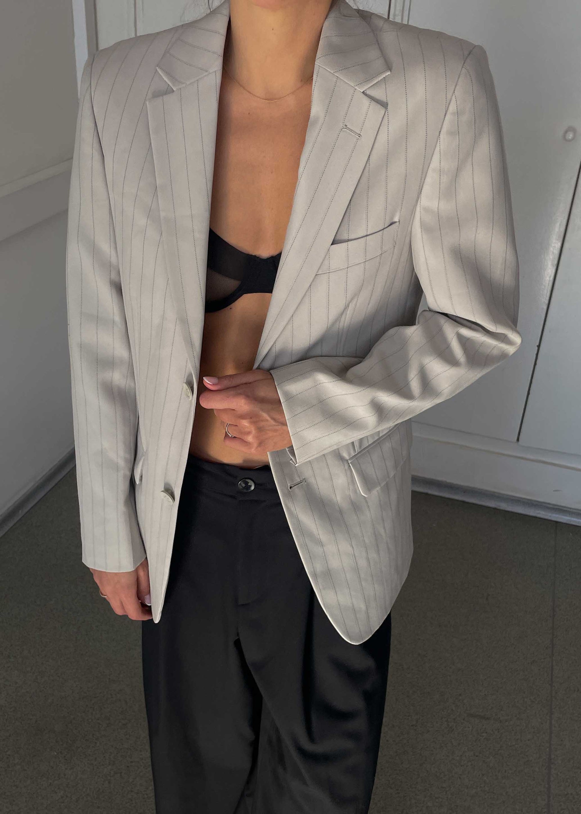 Vintage Grey Stripped Very Small Fit Blazer