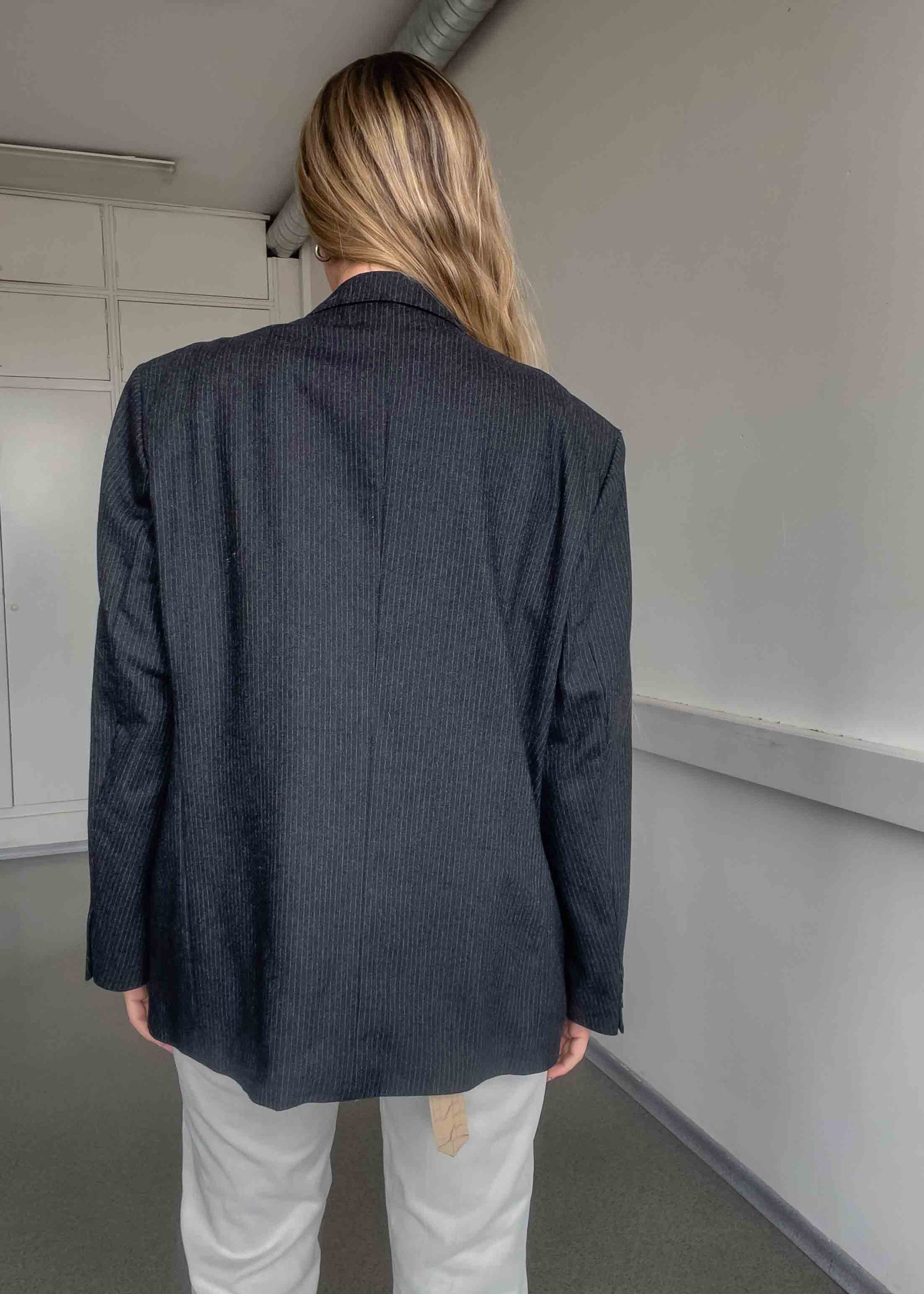 Vintage Grey Stripy Oversized Blazer