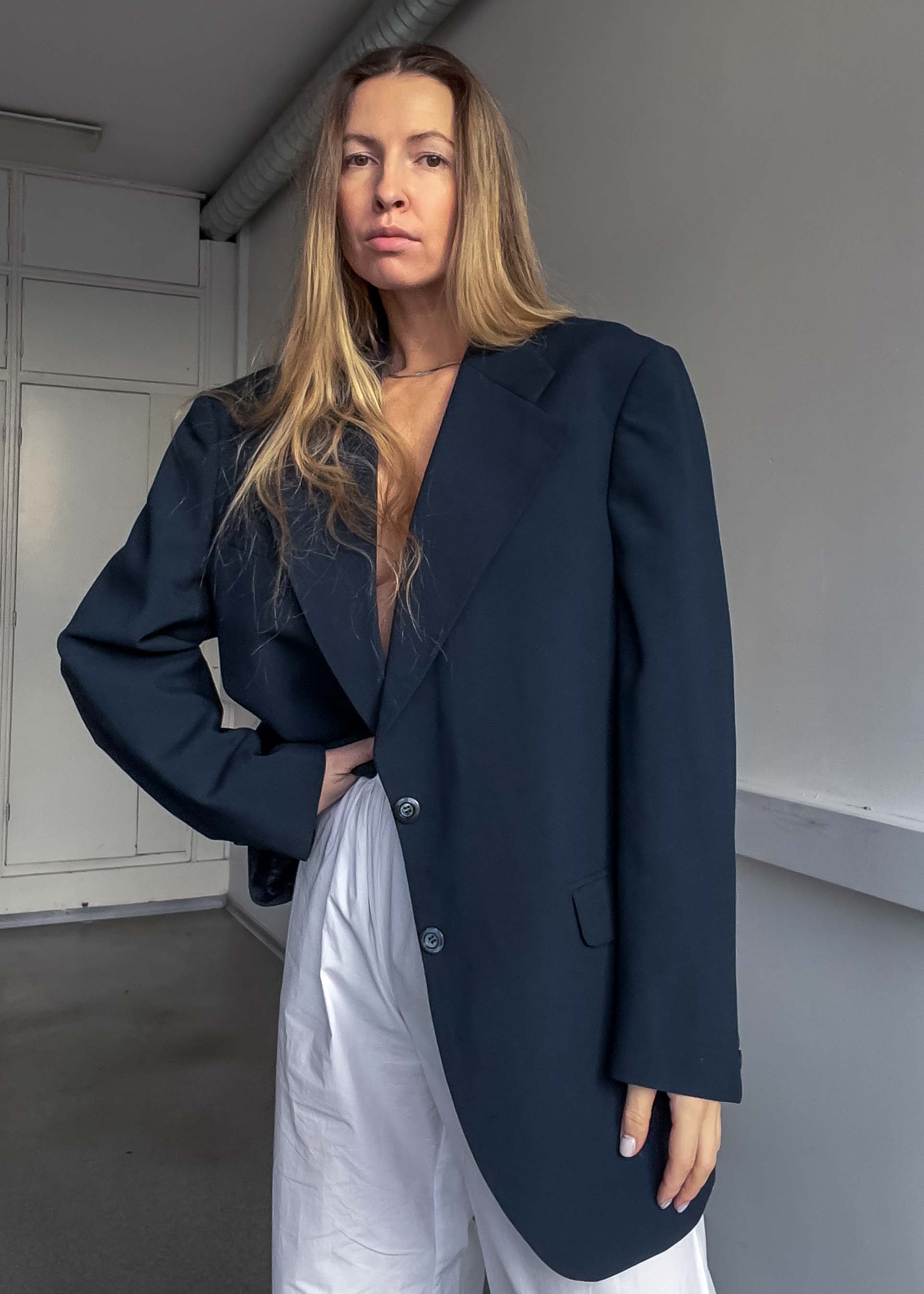 Vintage Navy Blue Oversized Blazer