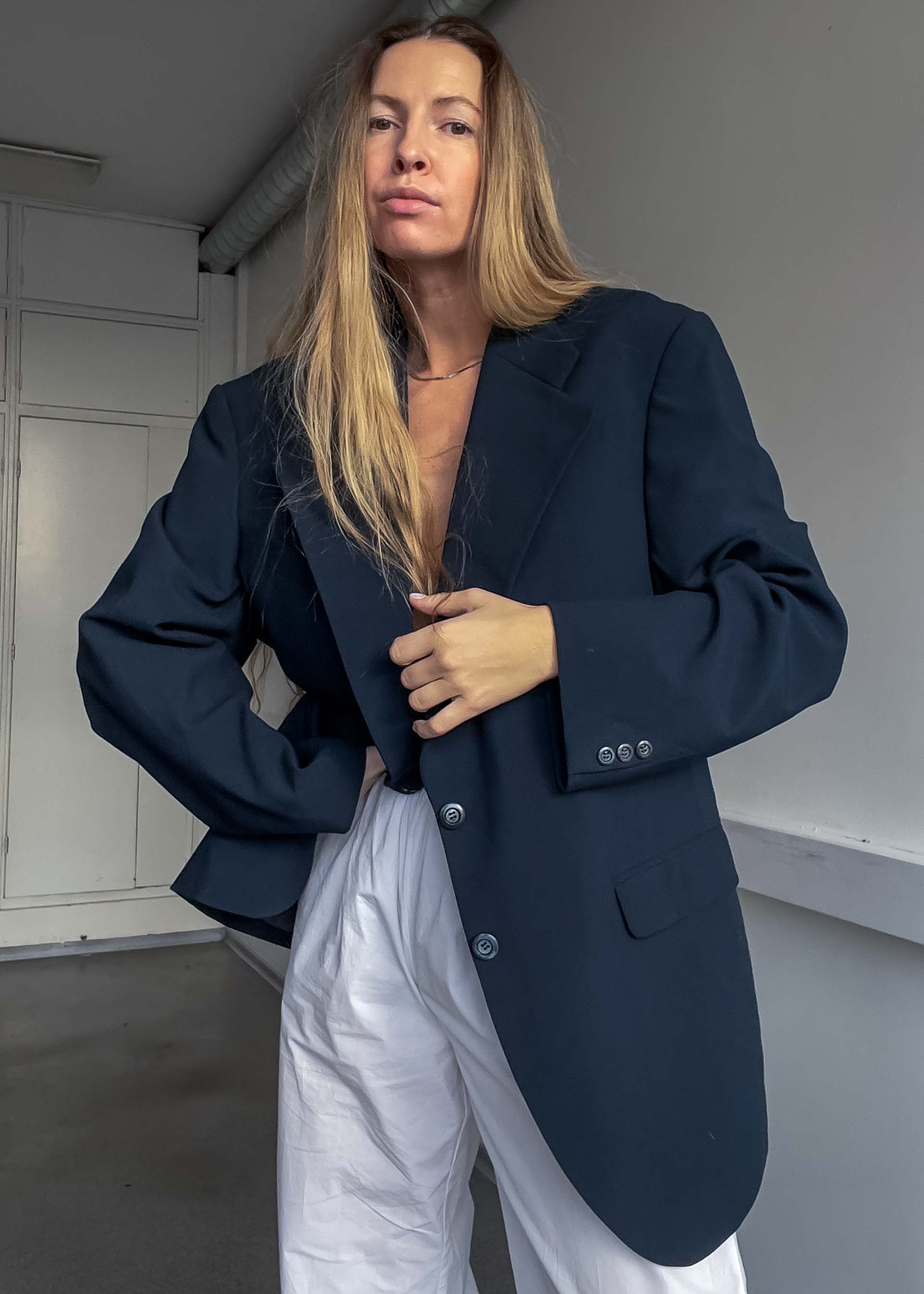 Vintage Navy Blue Oversized Blazer