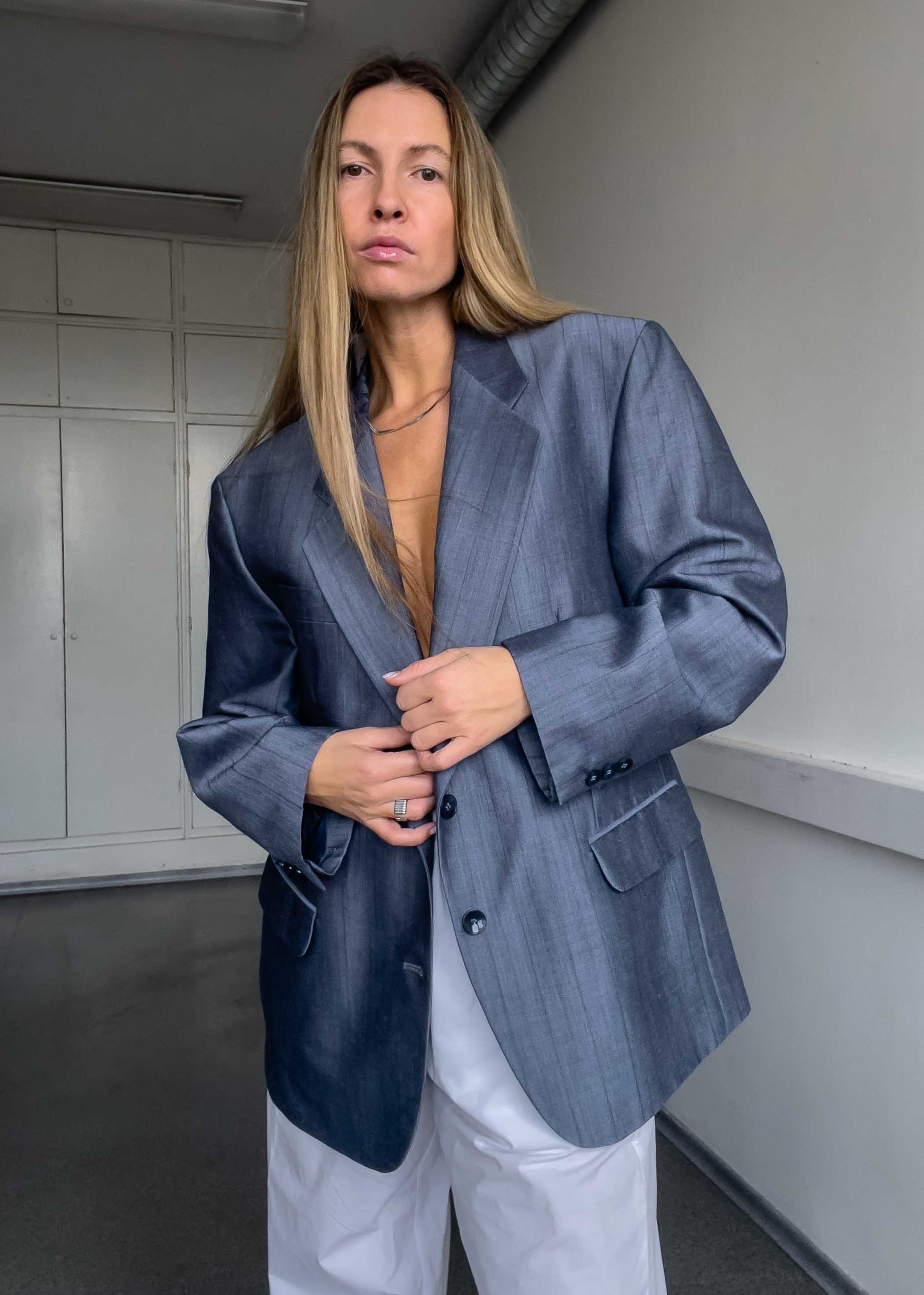 Vintage Light Blue Oversized Blazer