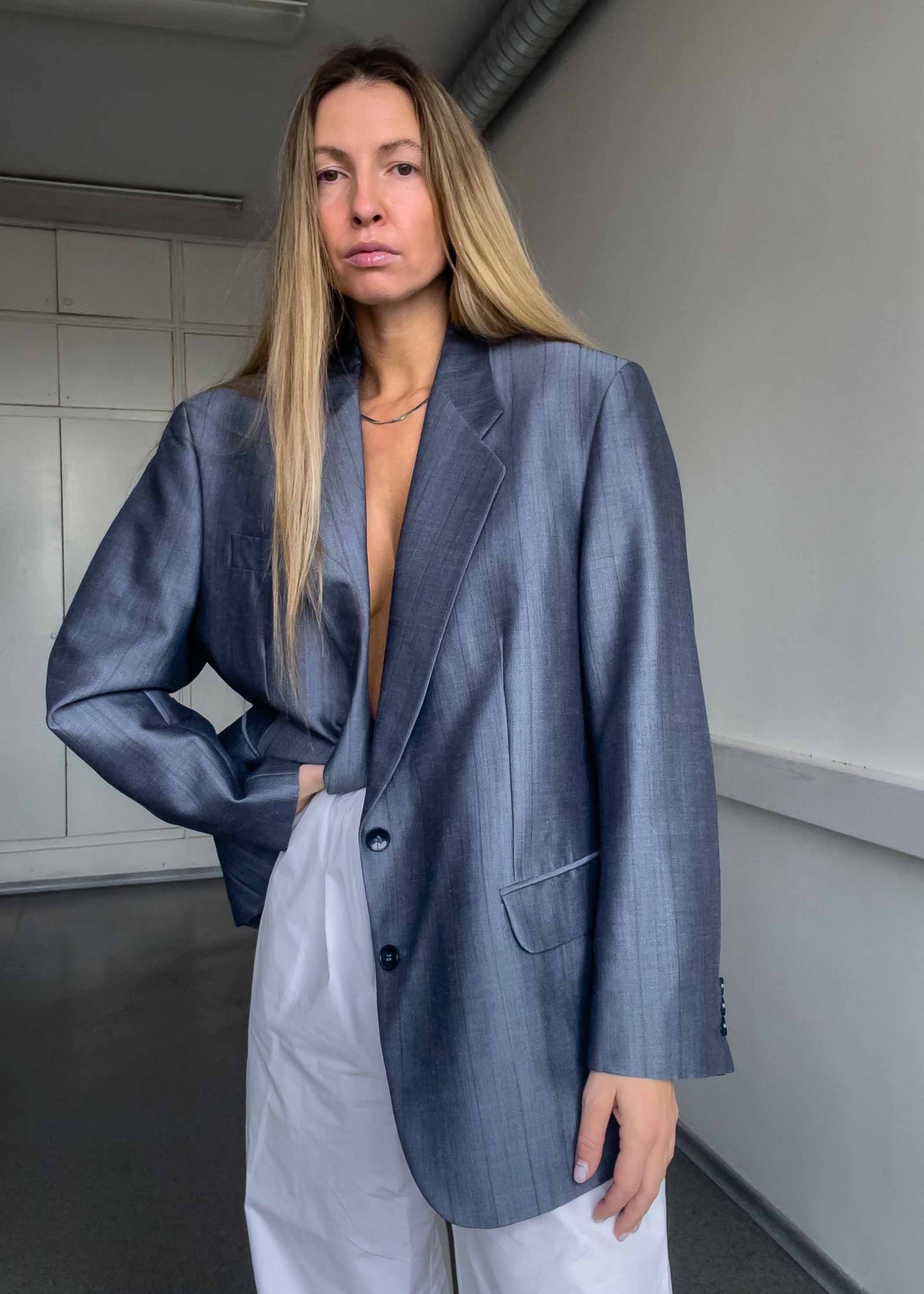 Vintage Light Blue Oversized Blazer