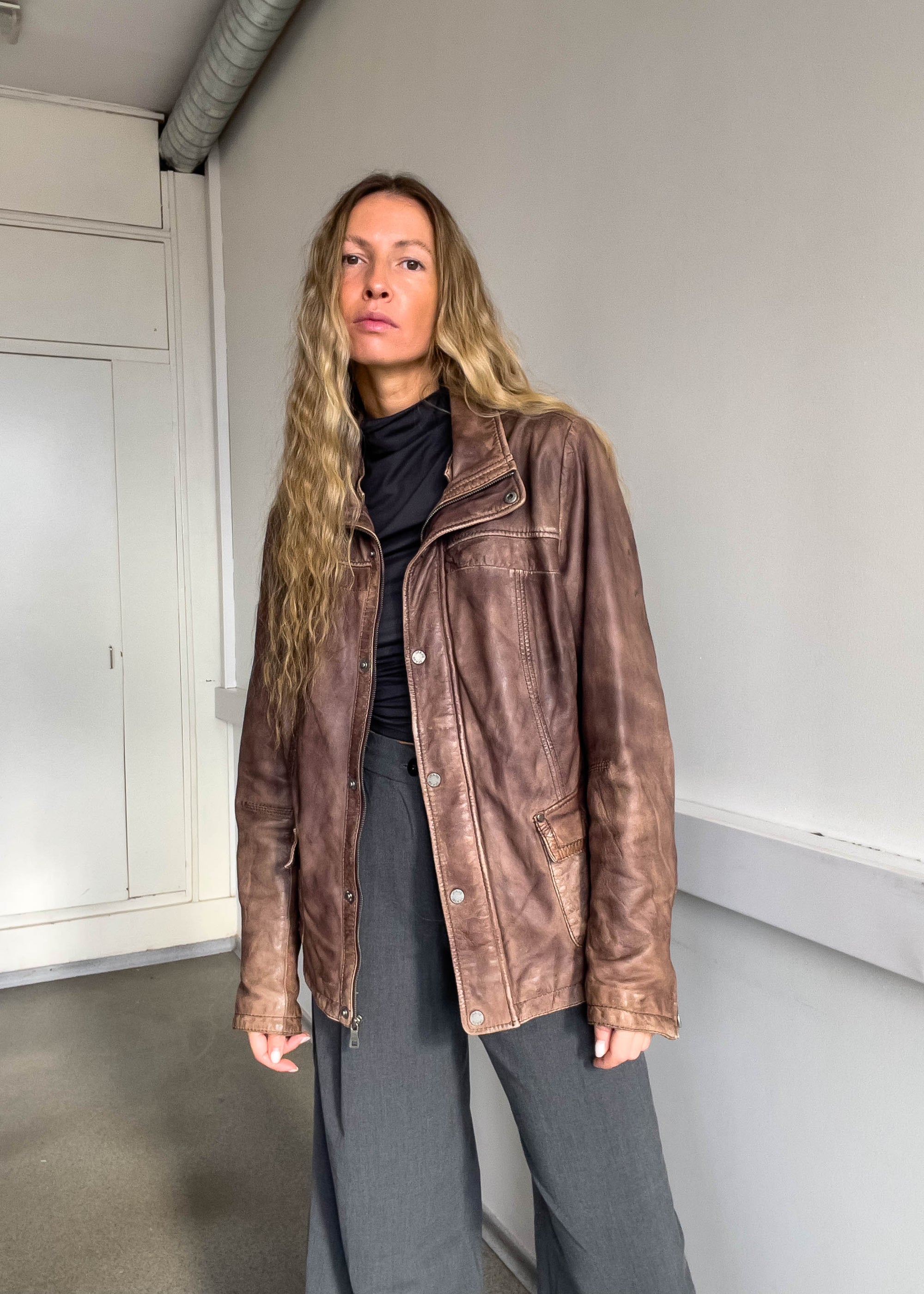Vintage Brown Oversized Leather Jacket