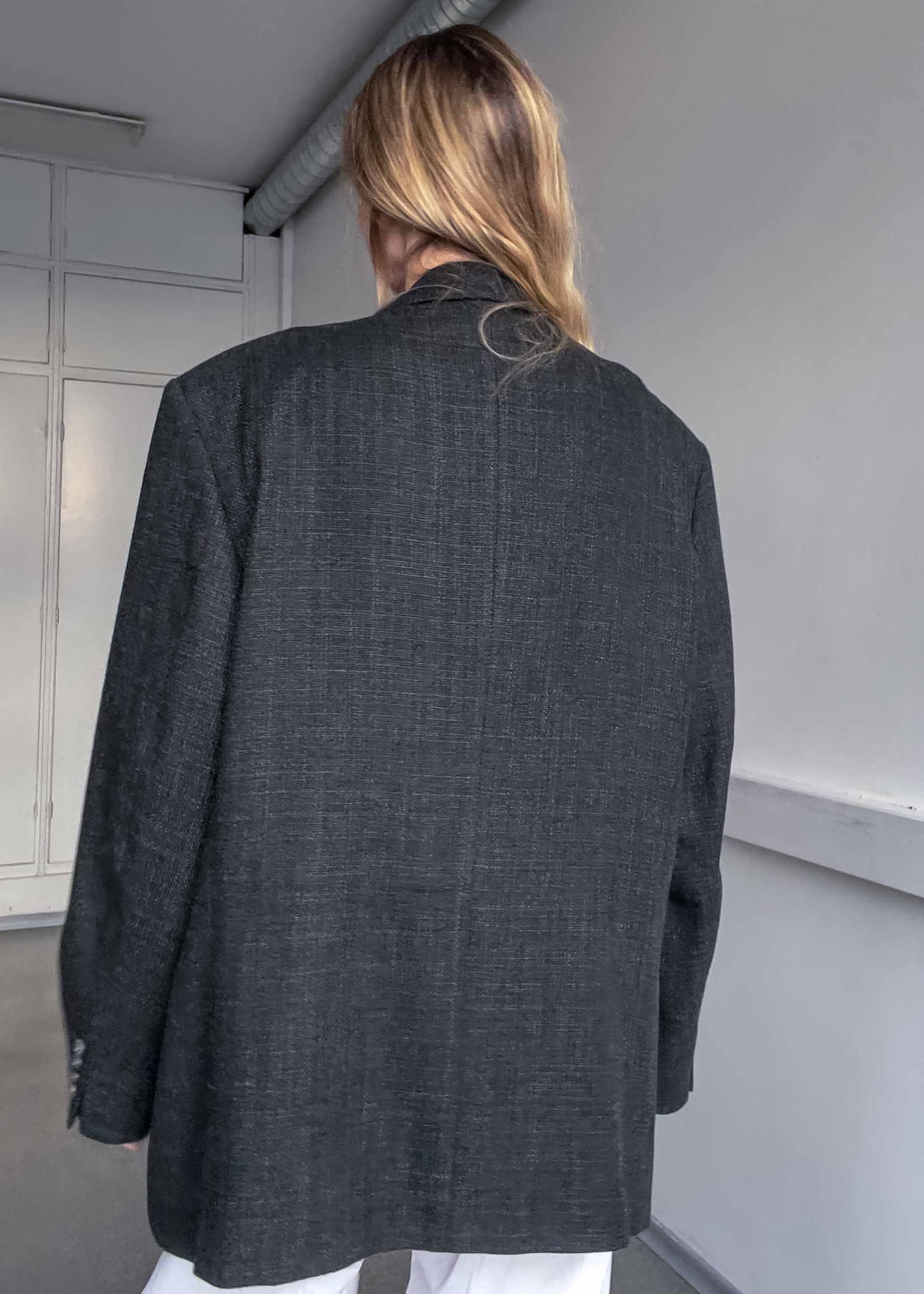 Vintage Dark Grey Patterned Oversized 100% WOOL Blazer
