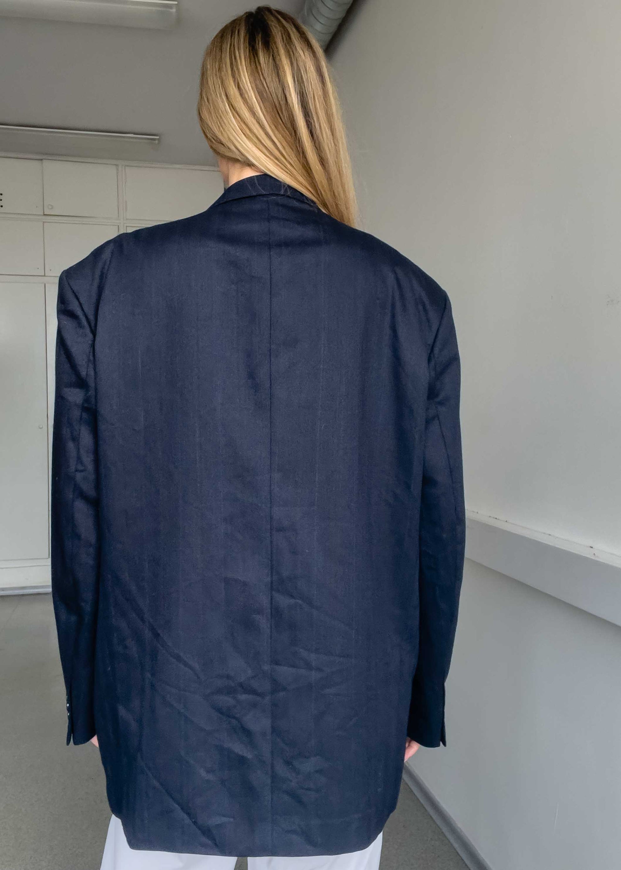 Vintage Navy Blue Striped Oversized Blazer