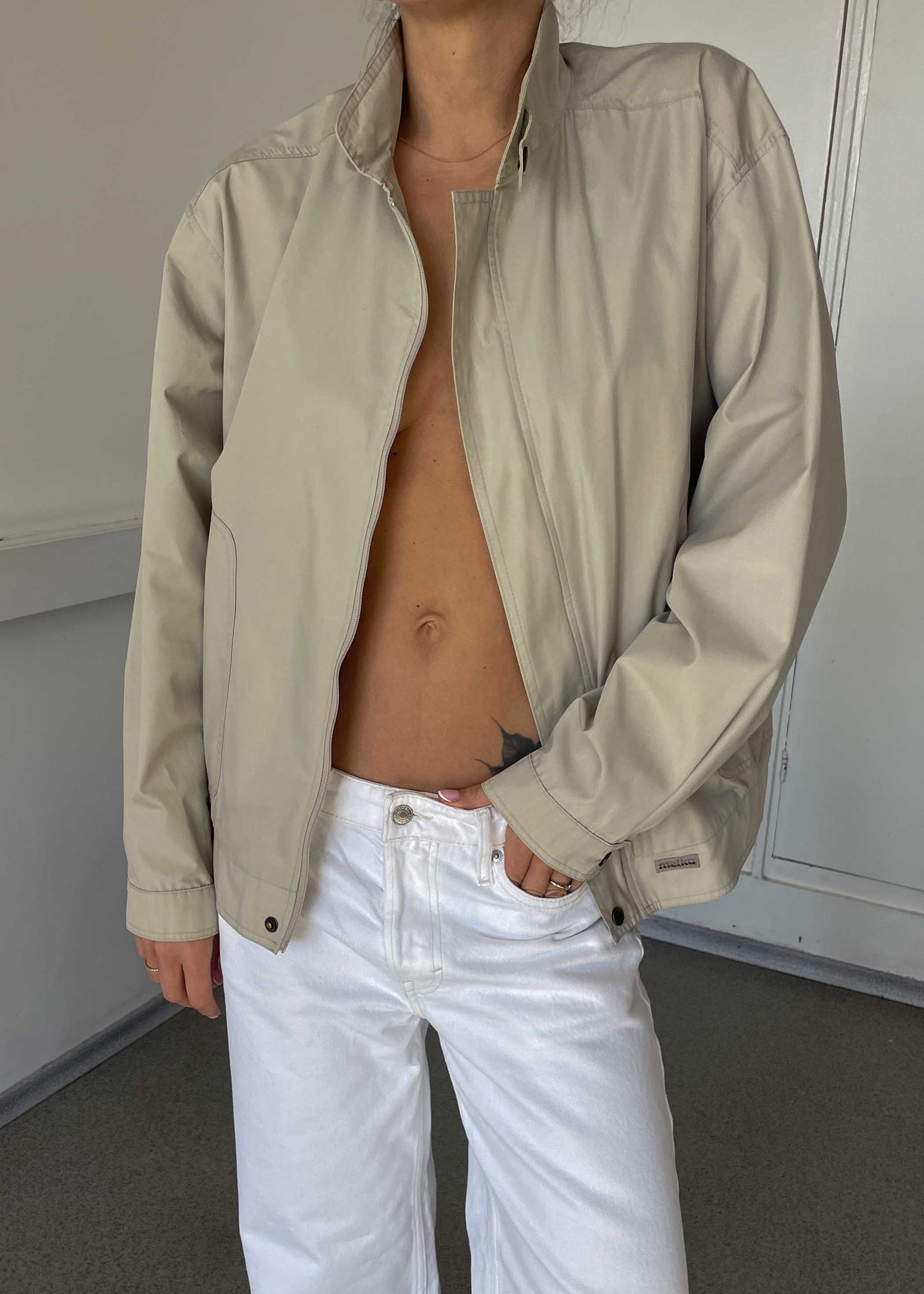 Vintage Beige Oversized Bomber Jacket