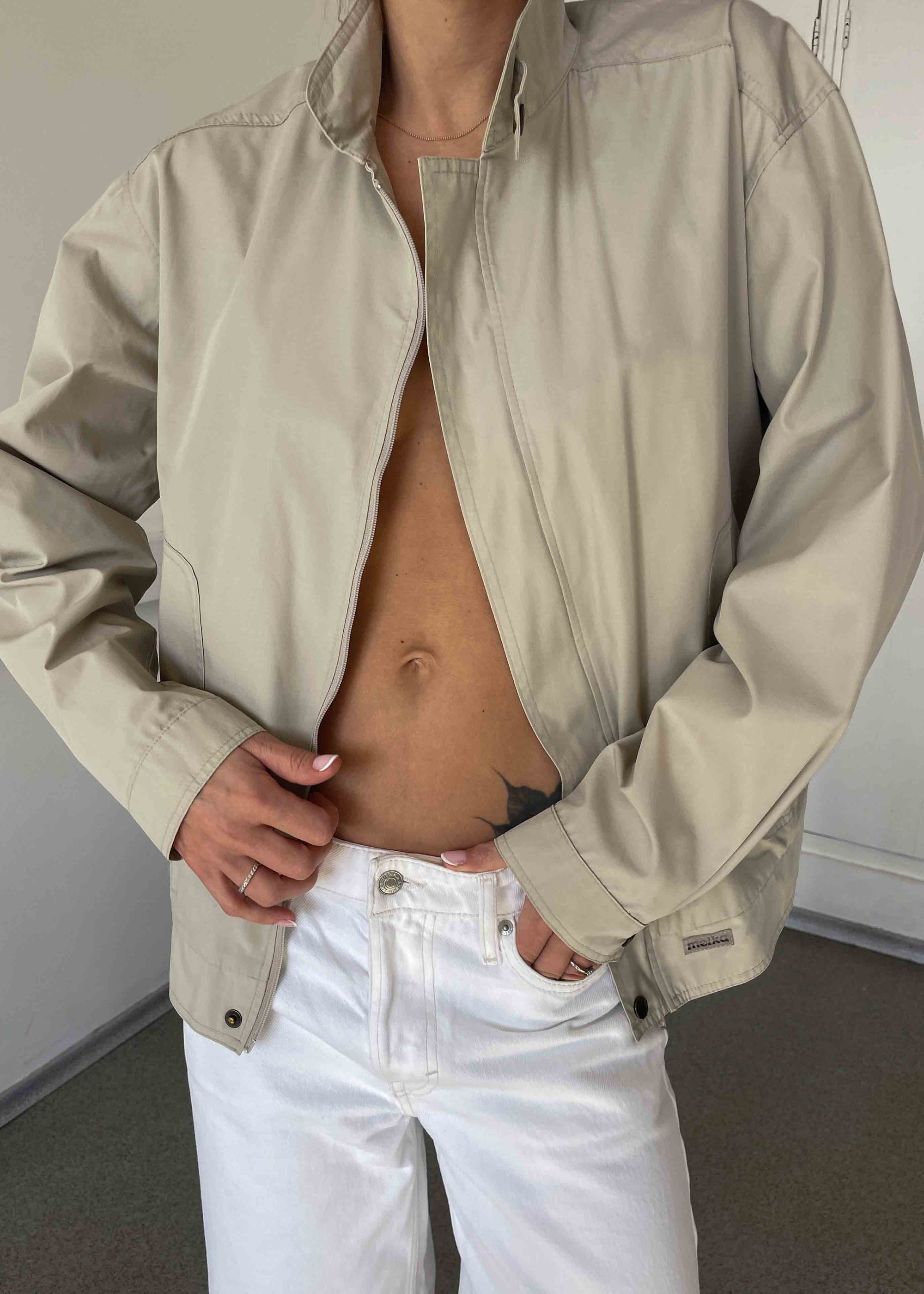 Vintage Beige Oversized Bomber Jacket