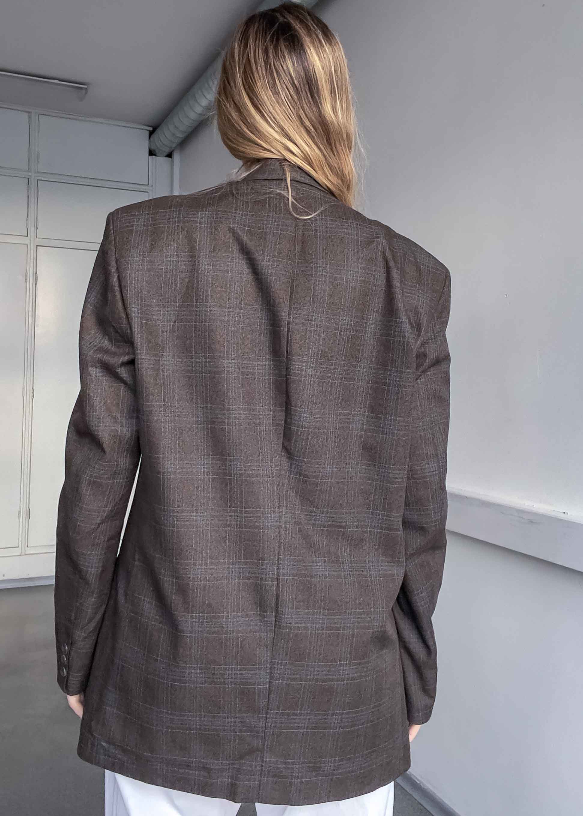 Vintage Brown Checked Oversized Blazer