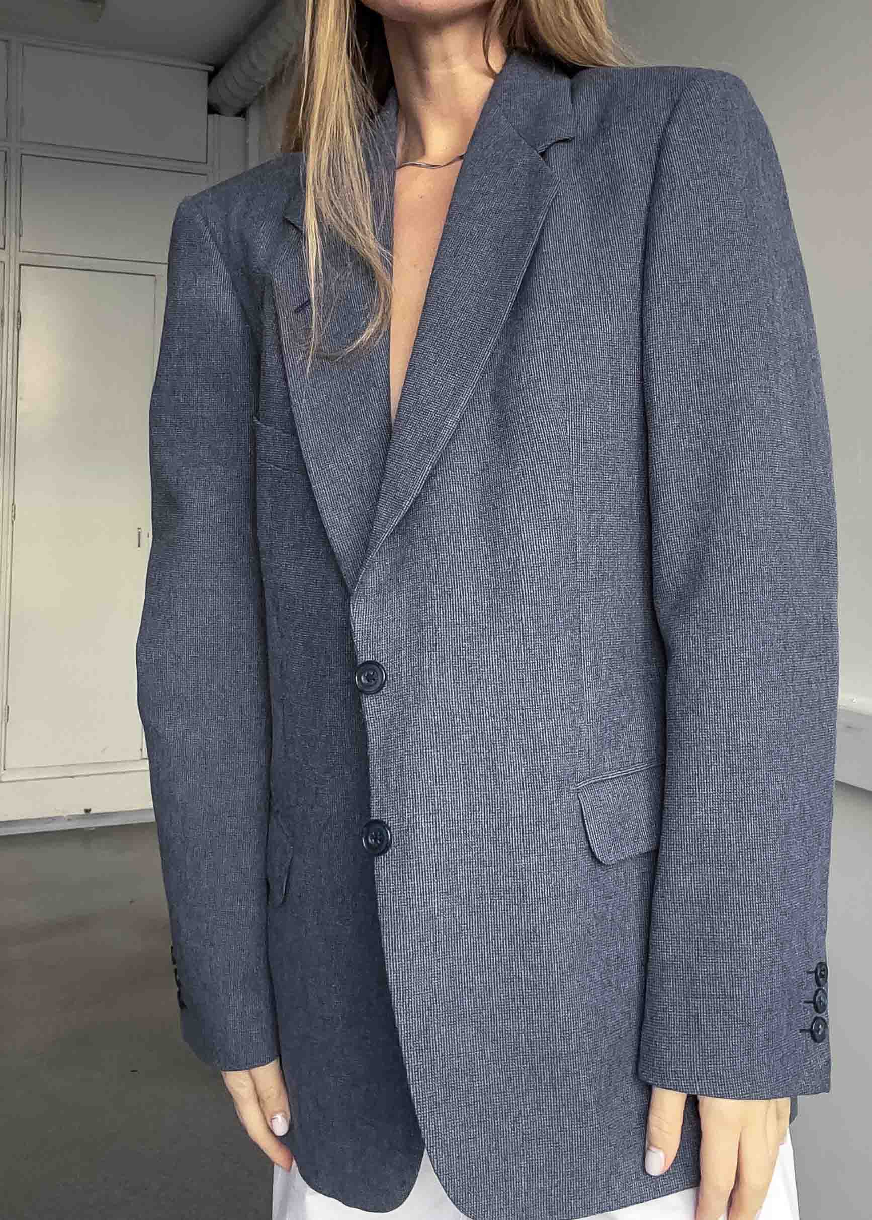 Vintage Blue Patterned Oversized Blazer