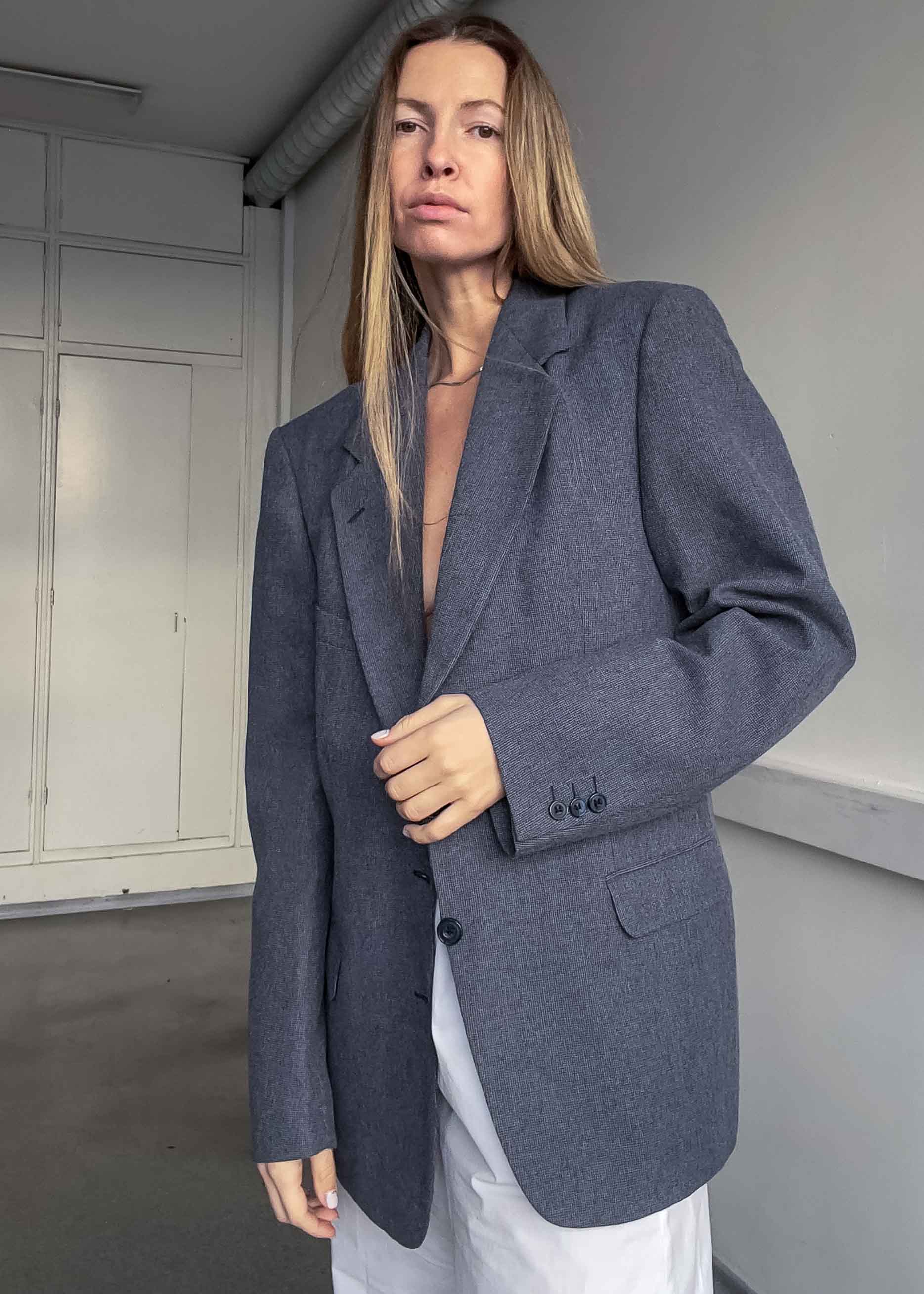 Vintage Blue Patterned Oversized Blazer