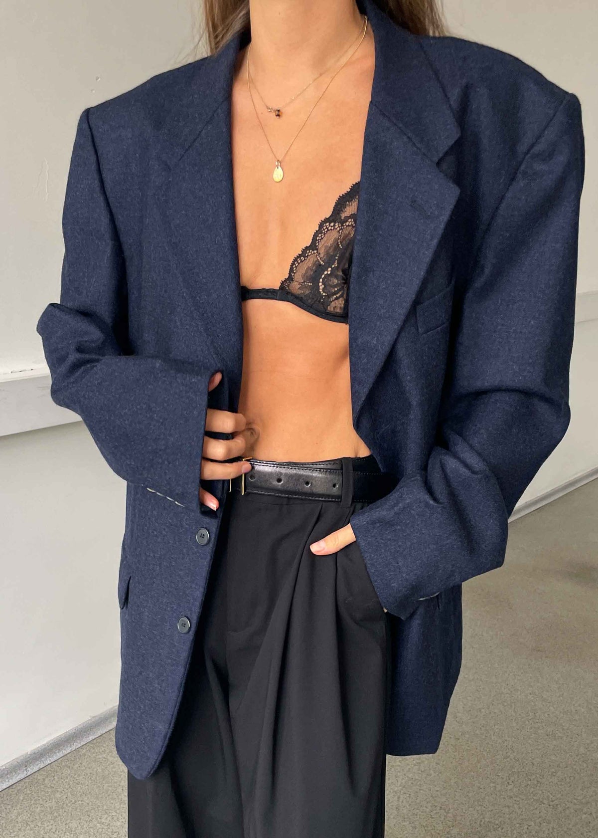 Vintage Blue Oversized Brushed Wool Blazer