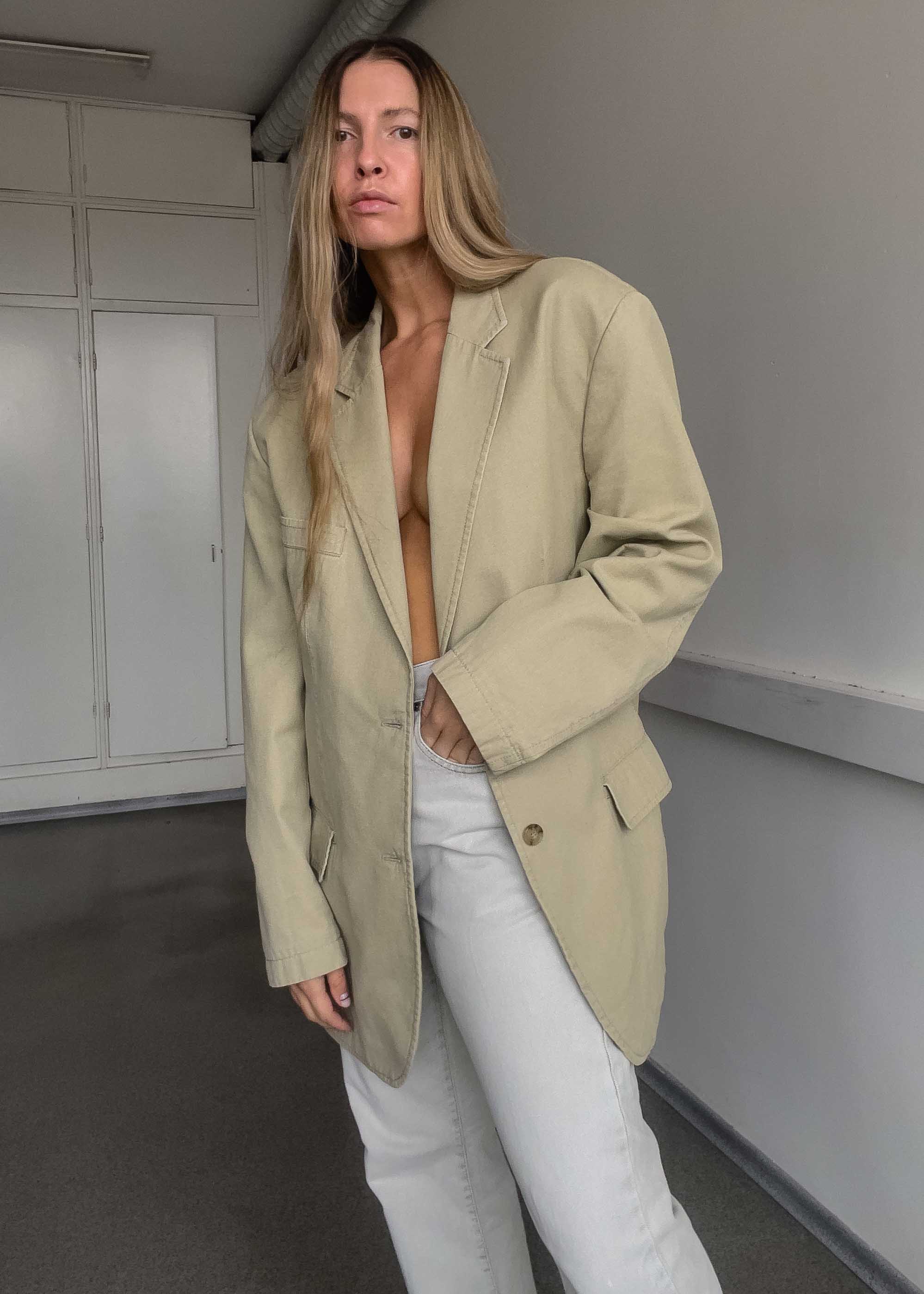Vintage Light Green Oversized Cotton Blazer