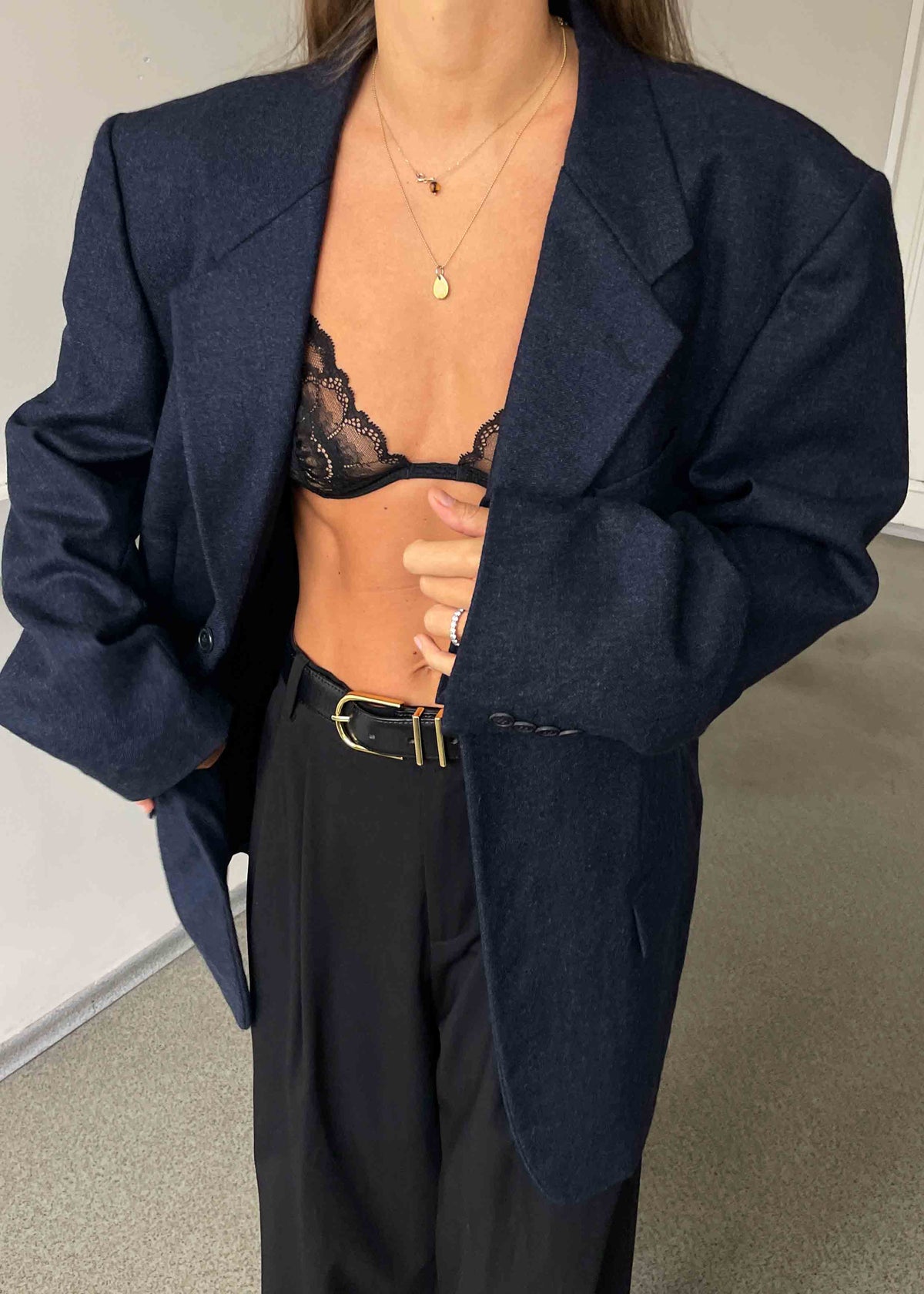 Vintage Blue Oversized Brushed Wool Blazer