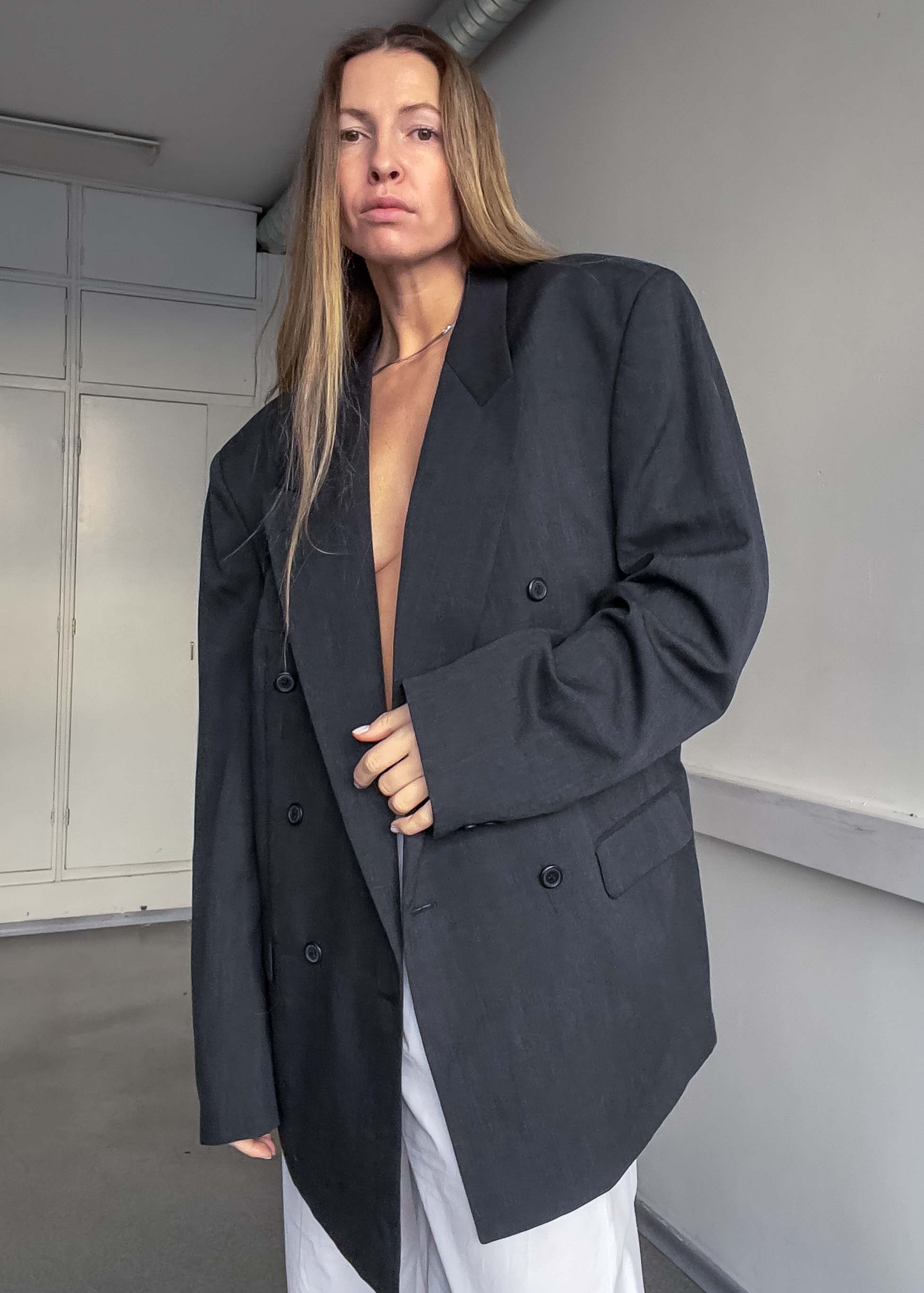Vintage Grey Oversized Double Breasted Blazer